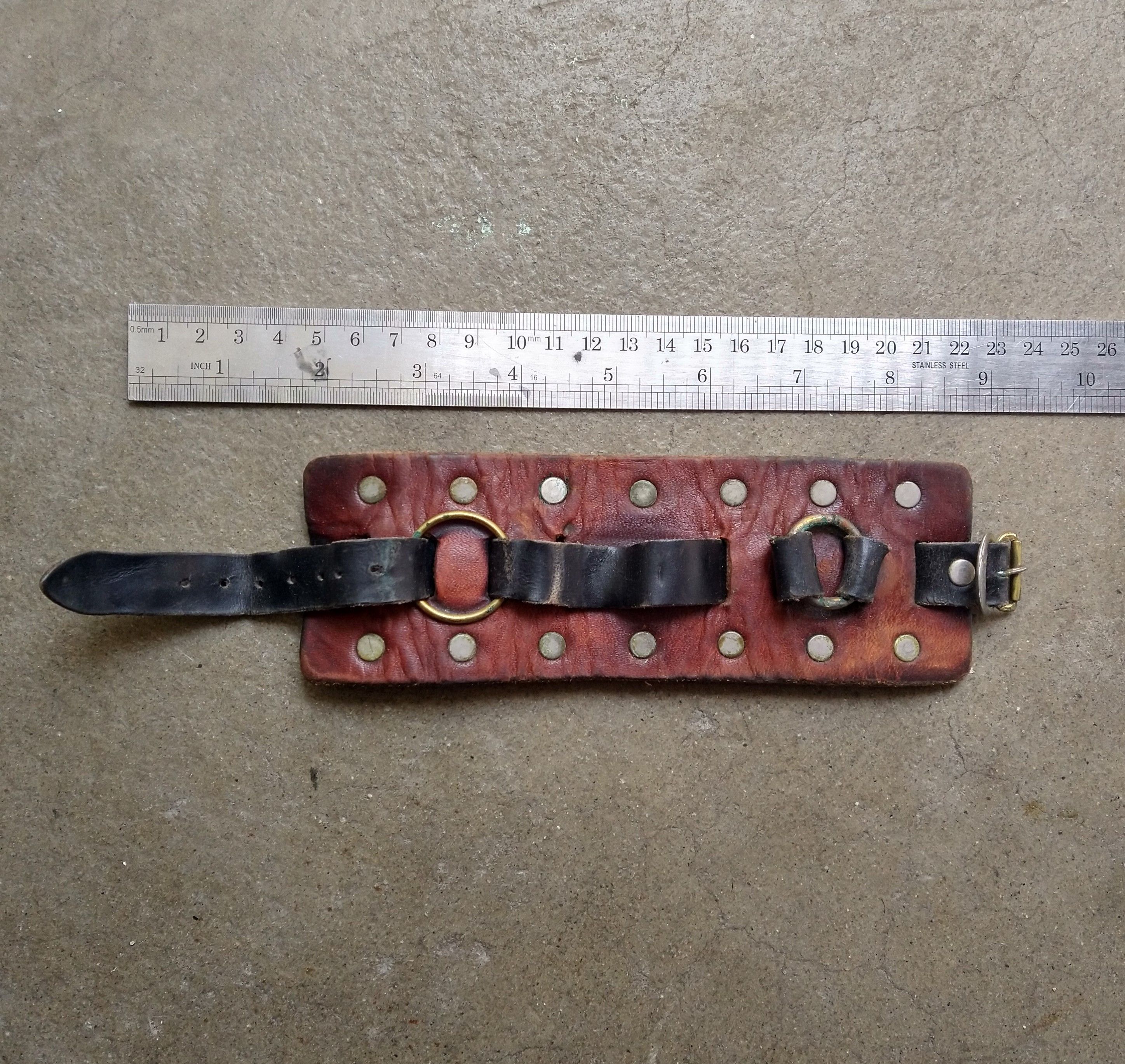 Genuine Leather Brown Leather Bracelet Wide Adjustable Brass Size ONE SIZE - 9 Thumbnail