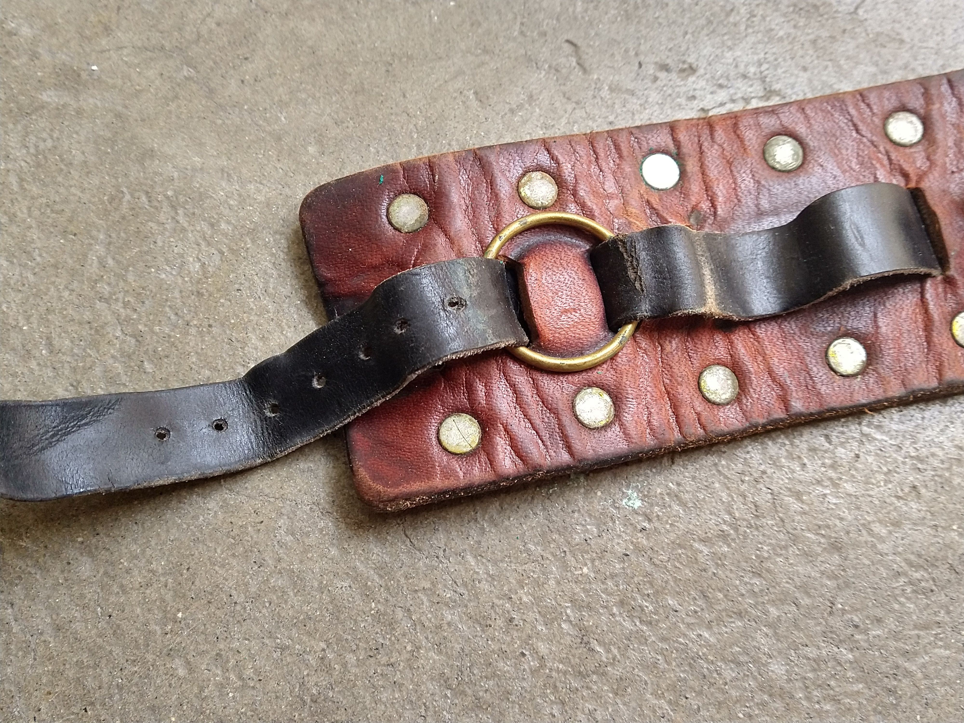 Genuine Leather Brown Leather Bracelet Wide Adjustable Brass Size ONE SIZE - 2 Thumbnail