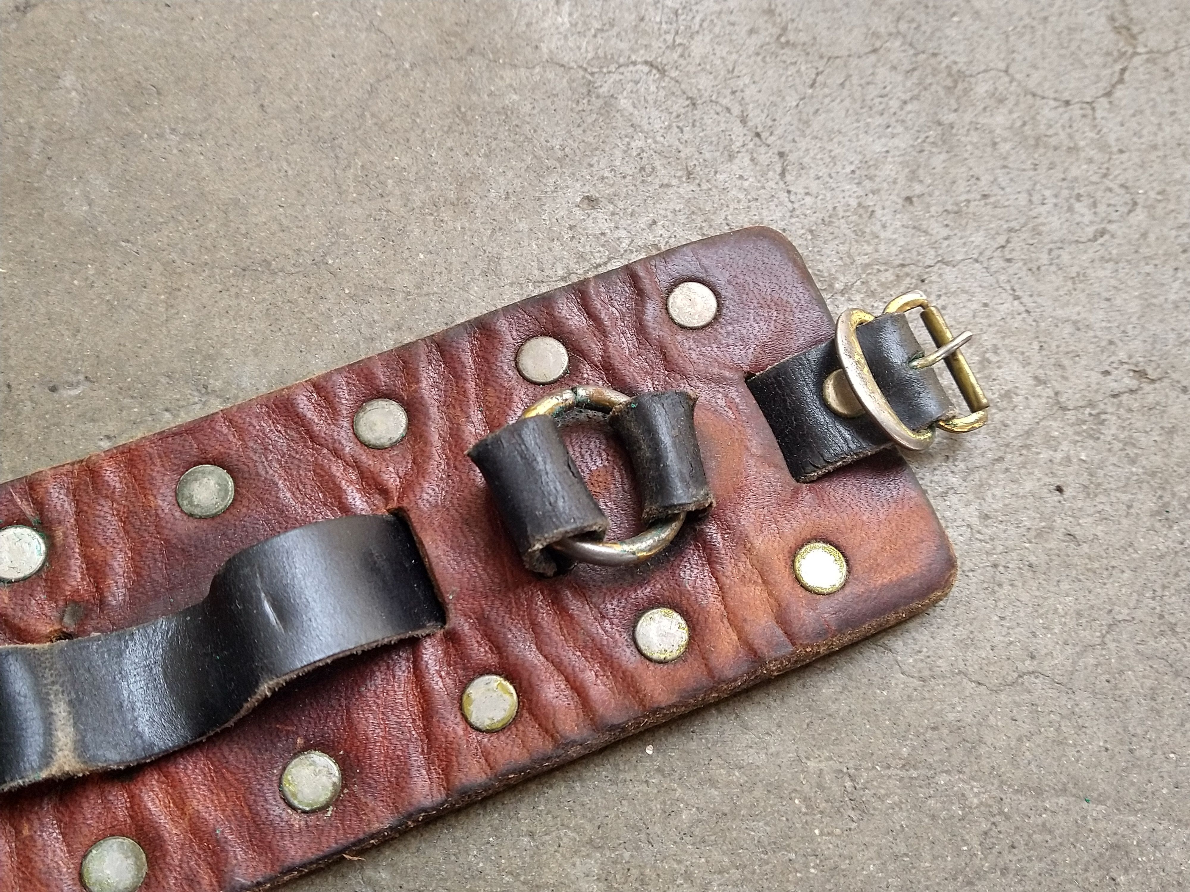 Genuine Leather Brown Leather Bracelet Wide Adjustable Brass Size ONE SIZE - 3 Thumbnail