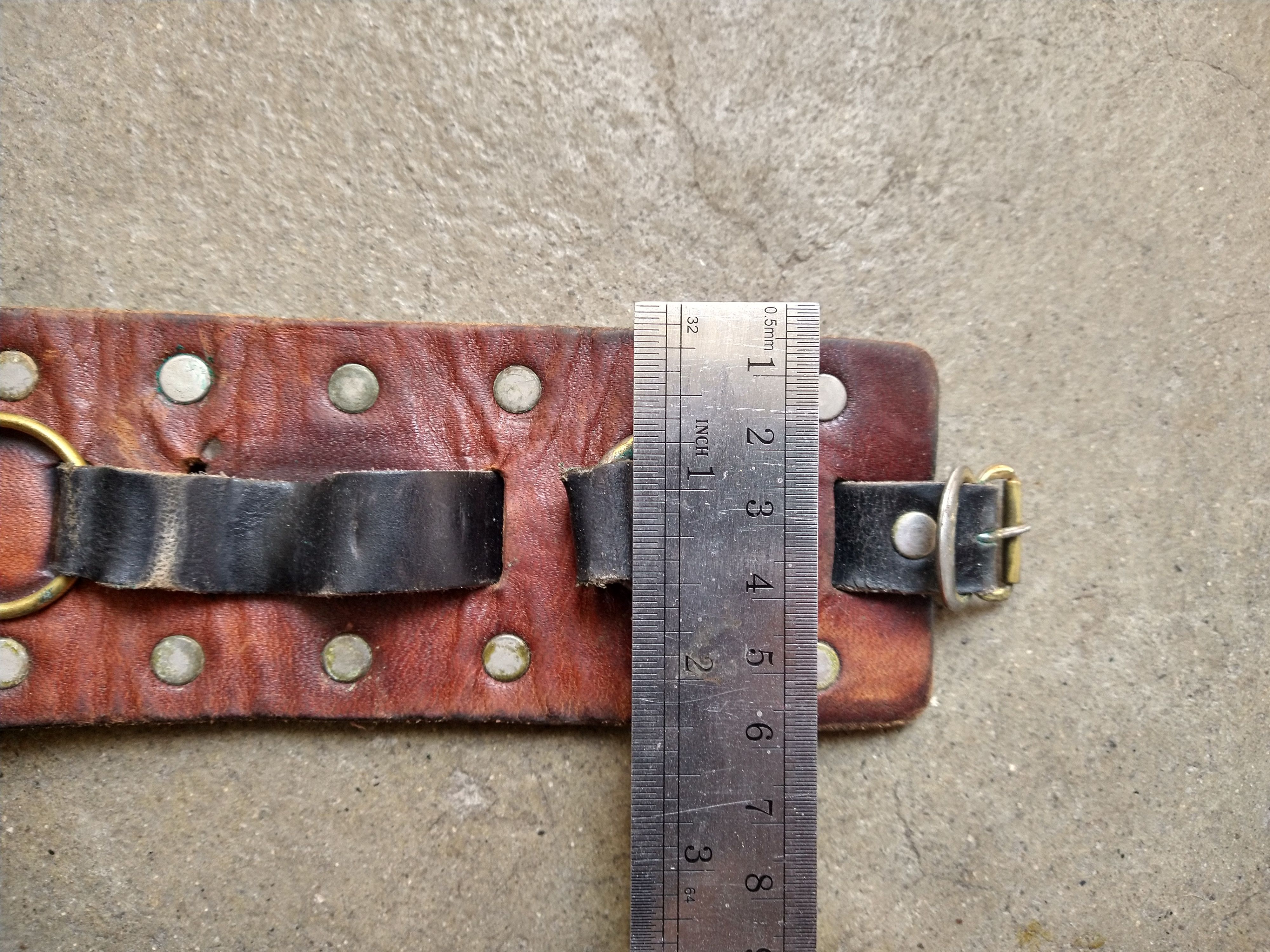 Genuine Leather Brown Leather Bracelet Wide Adjustable Brass Size ONE SIZE - 10 Thumbnail