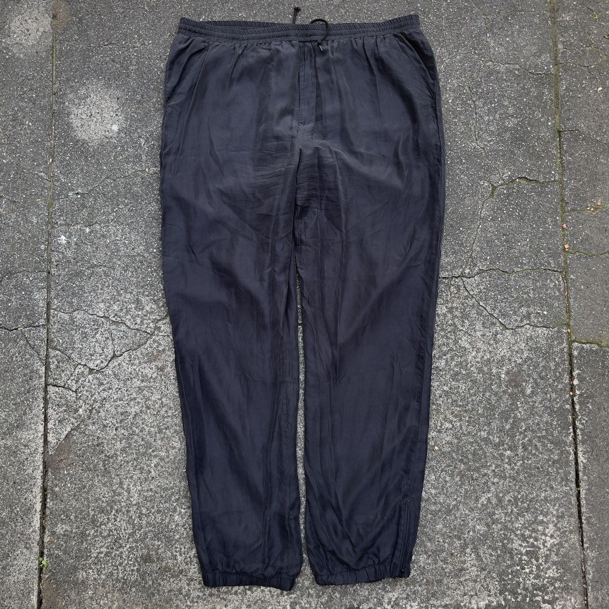 image of 90’S Christian Dior Monsieur Silk Baggy Zip Cuff Sweatpants in Black, Men's (Size 40)