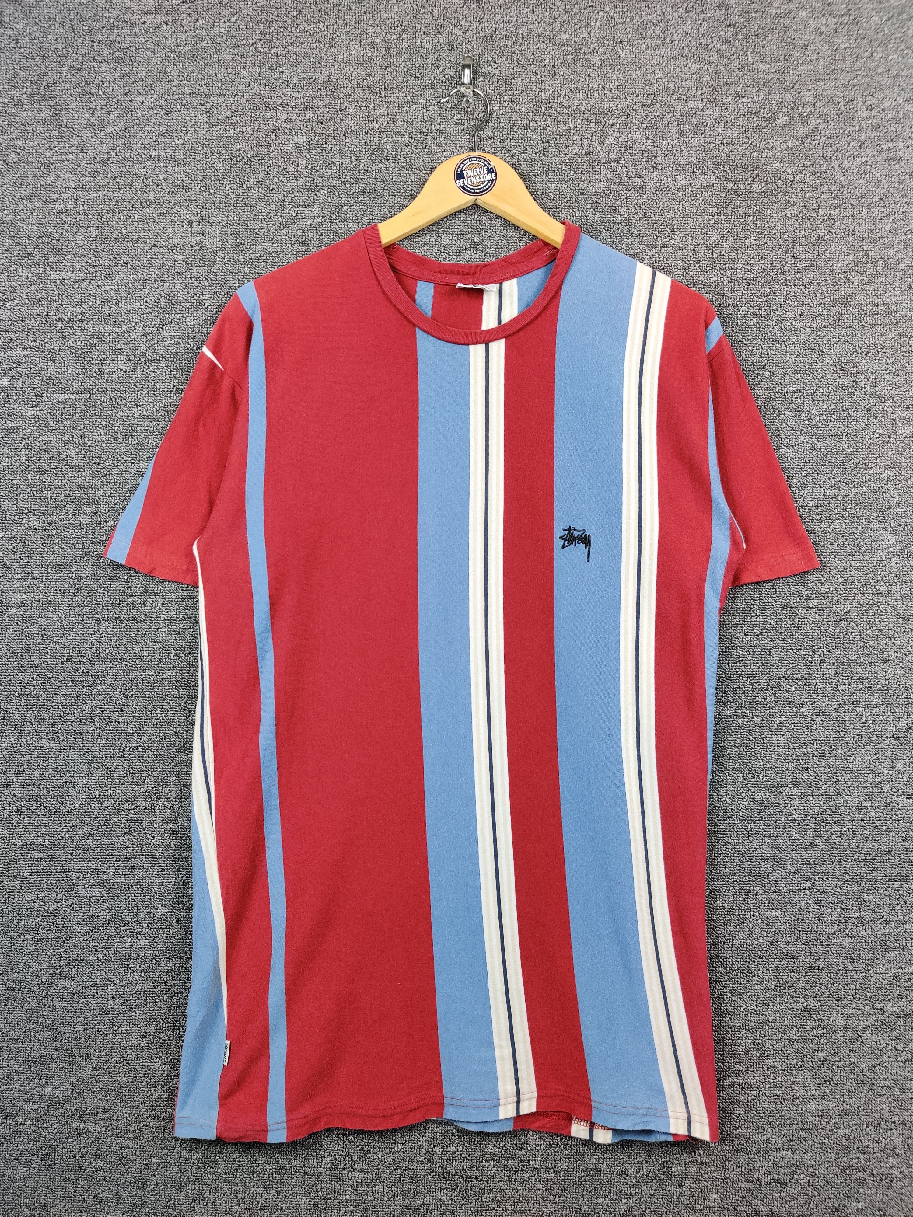 Stussy Vintage Stussy Striped Logo Tee Tshirt Size US S / EU 44-46 / 1 - 1 Thumbnail