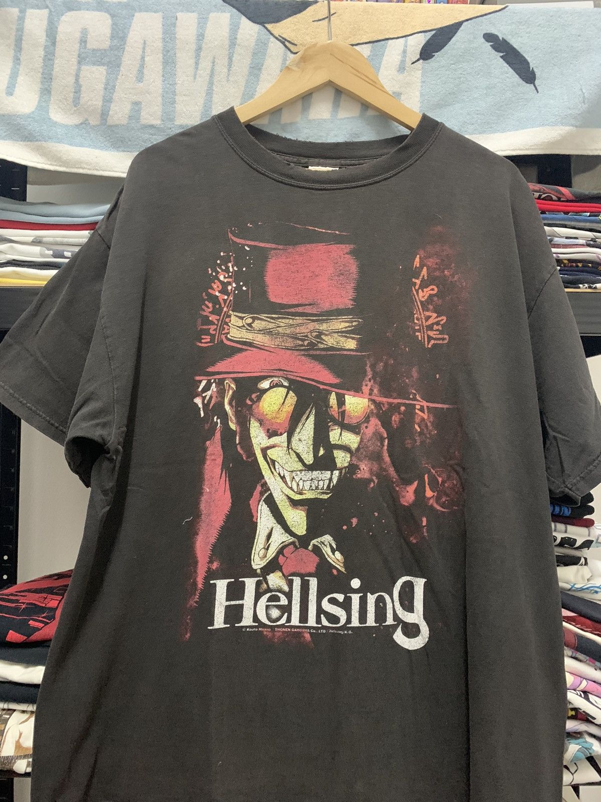 image of Anima x Vintage Hellsing Big Face Alucard Anime T Shirt in Black, Men's (Size XL)