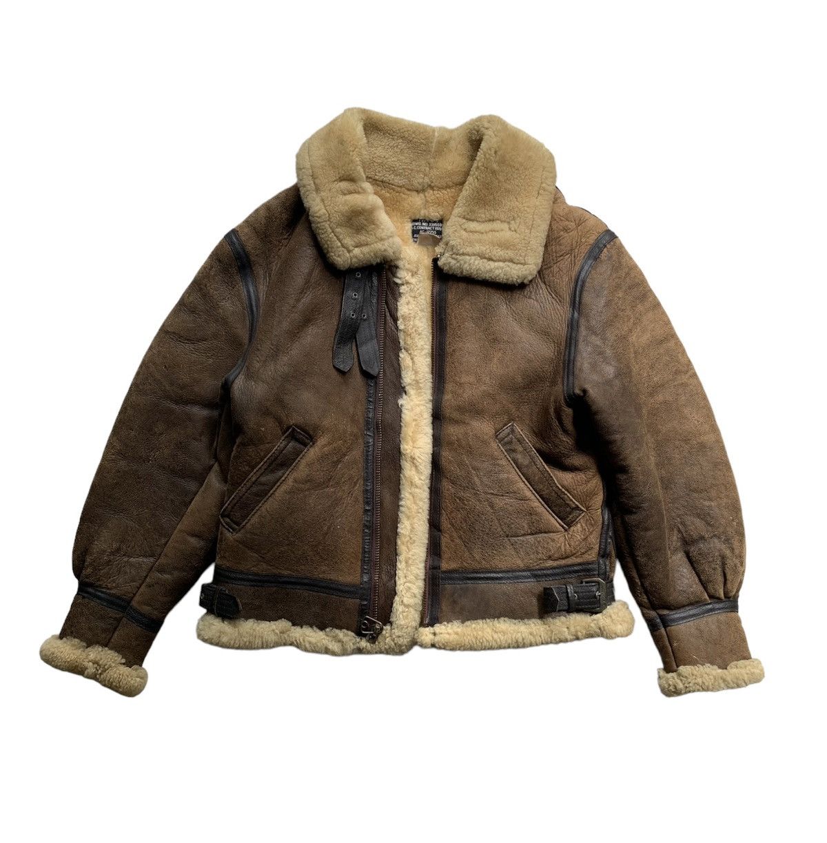 image of Avirex B3 Shearling Bomber Jacket. Hiphop Streetwear Schott in Brown, Men's (Size Medium)