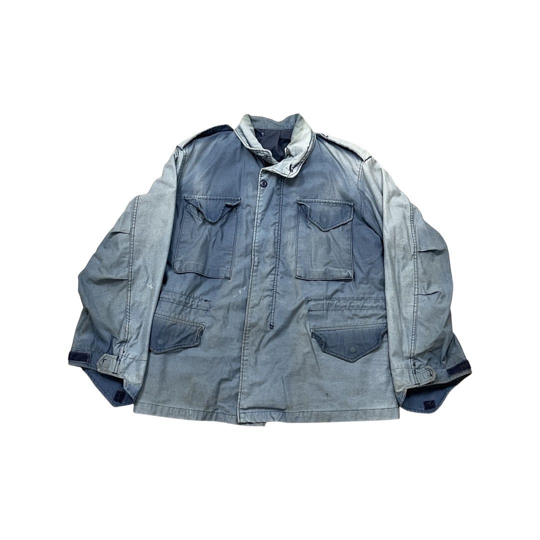 image of Archival Clothing x Vintage Military Archive Sun Faded Heavy Denim Jacket M in Olive (Size Medium)