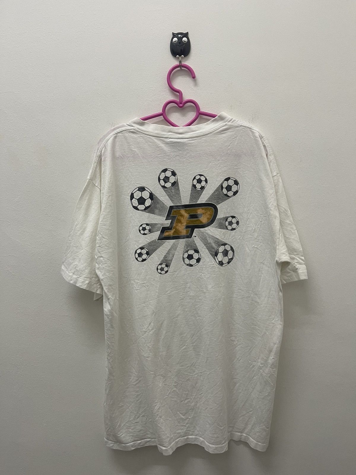 image of American College x Collegiate Vintage Purdue Soccer Camp Tee in White, Men's (Size Large)