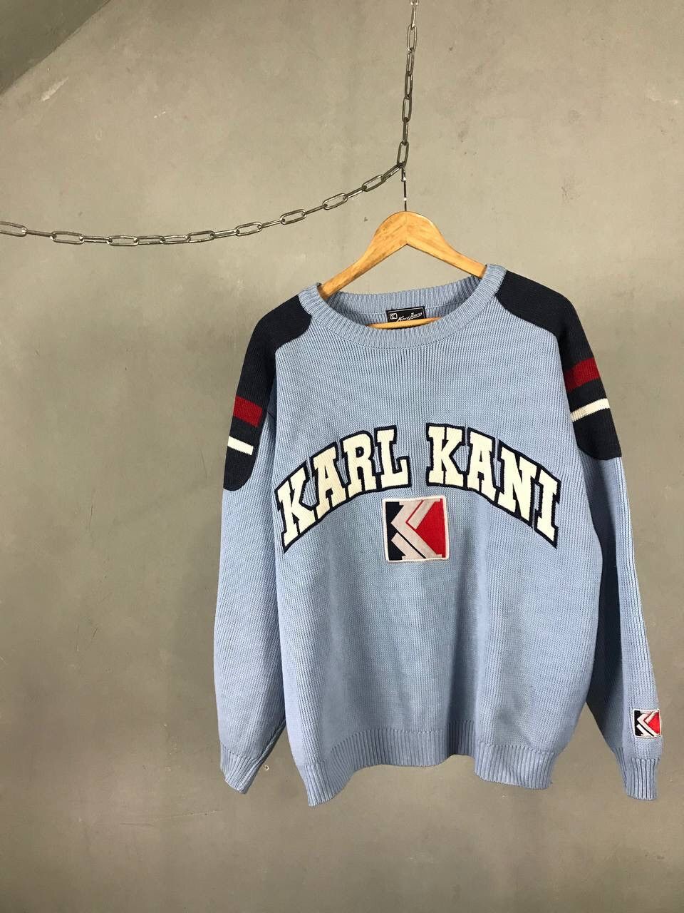 image of Karl Kani Vintage Streetwear Center Logo Sweater in Blue, Men's (Size Medium)