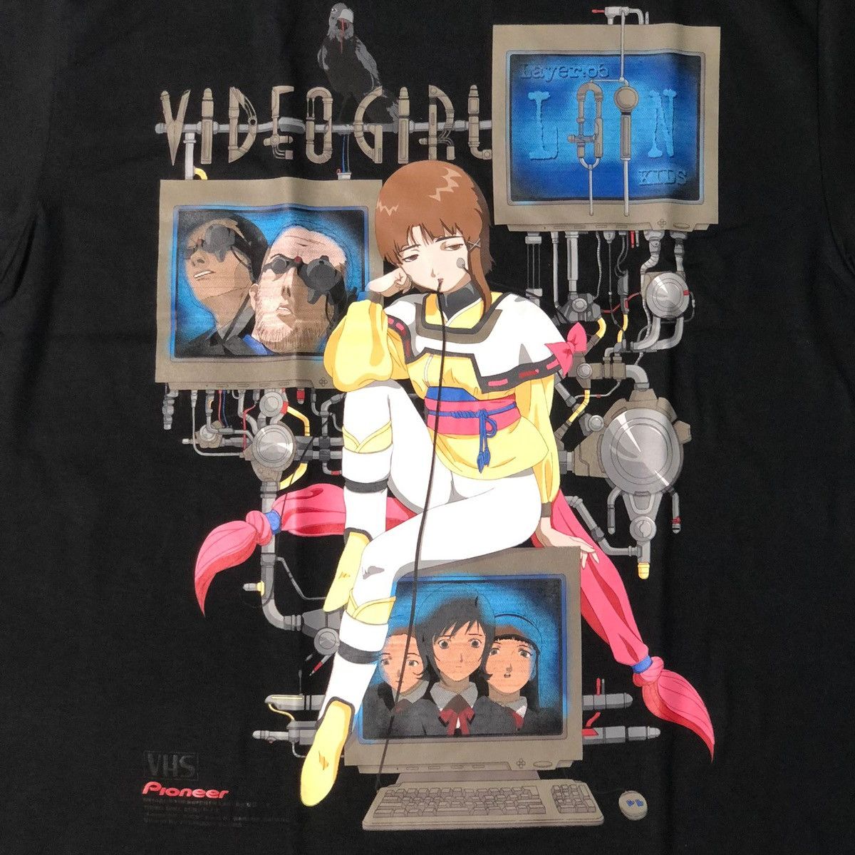image of Anima x Movie Serial Experiment Lain Video Girl Anime Bootleg T Shirt in Black, Men's (Size XL)