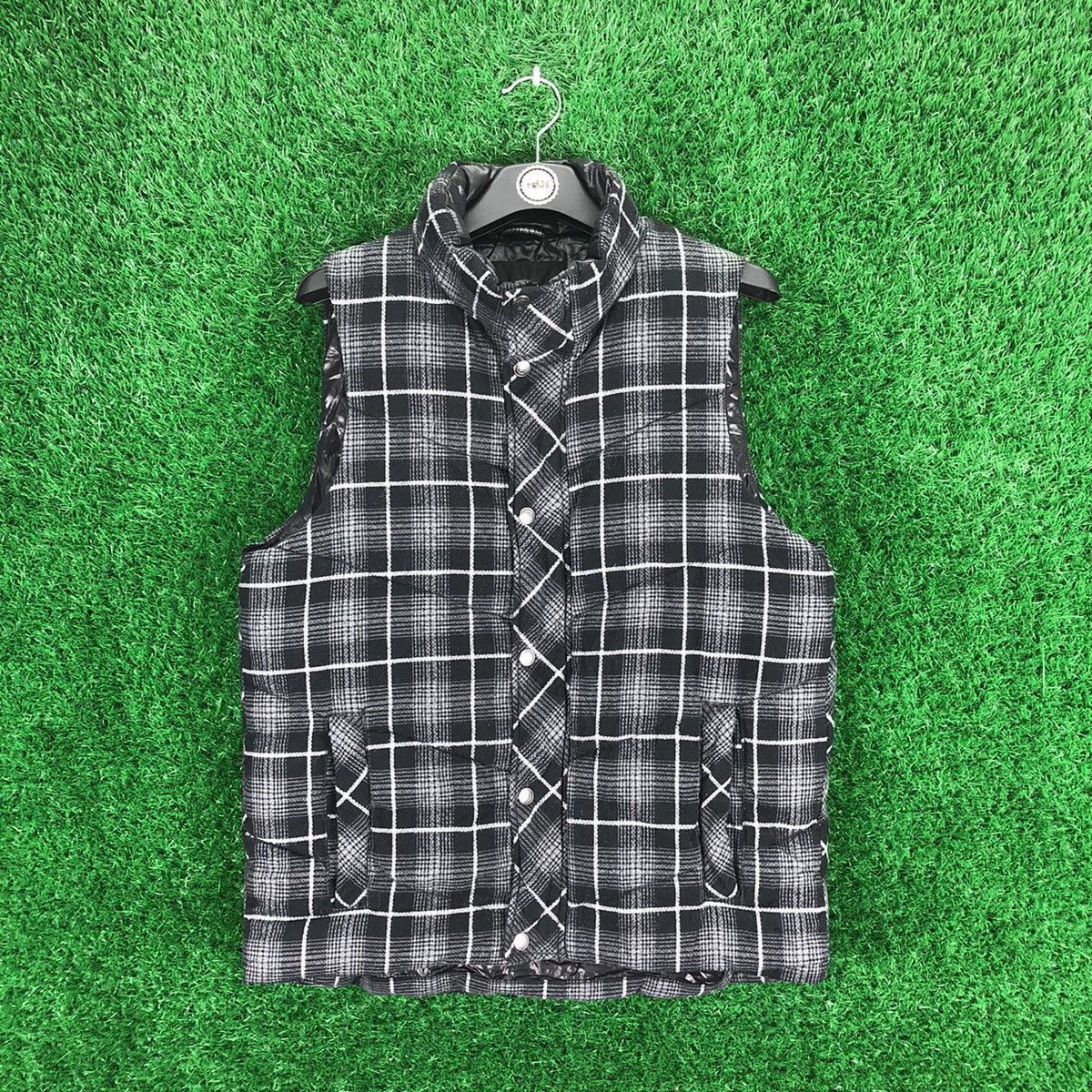 image of Avant Garde x Plus One Clothing Vintage 90's Puffer Vest Checkered By Plus One in Black Check (Size