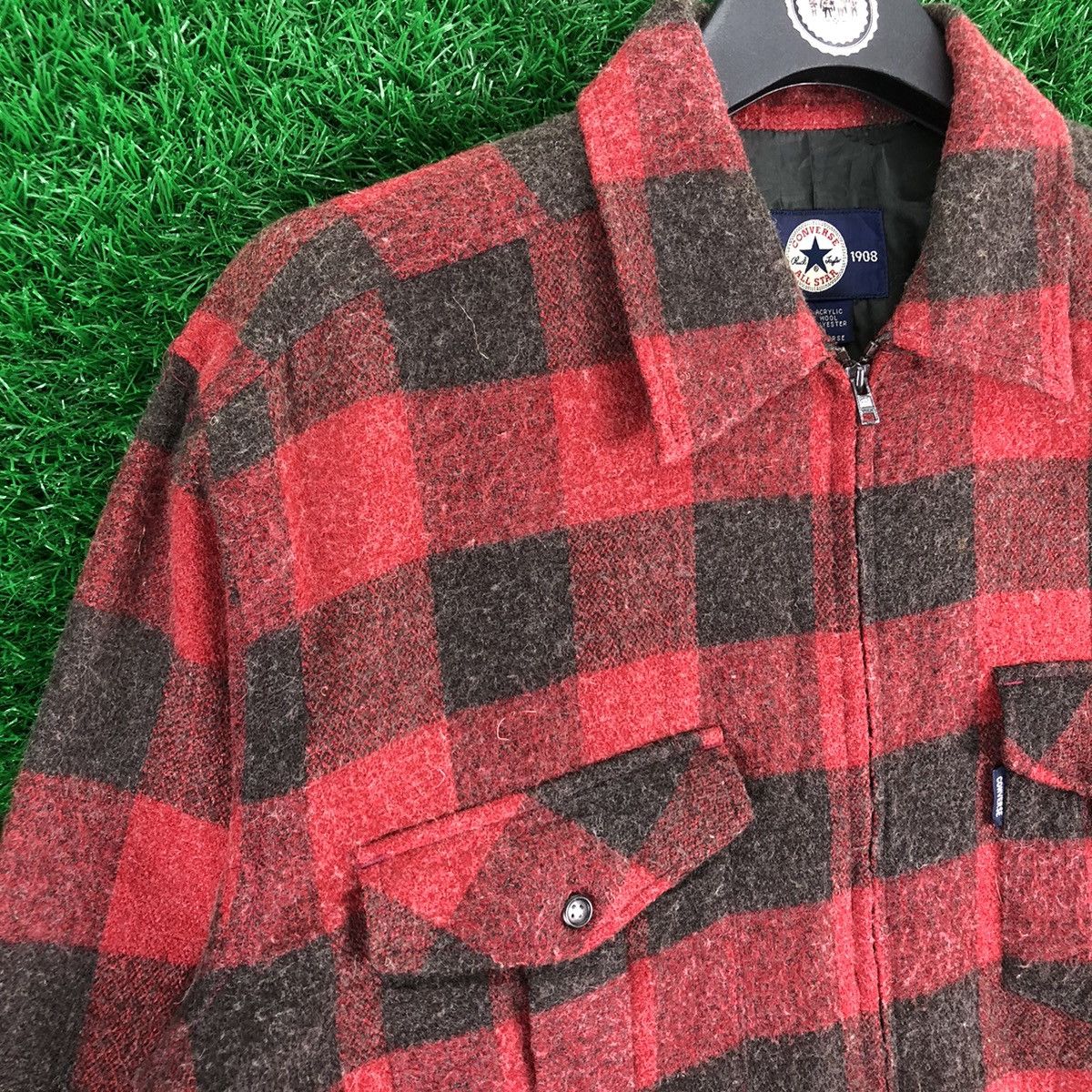 Converse Vintage Converse Wool Zipper Flannel Jacket Checkered Size US L / EU 52-54 / 3 - 2 Thumbnail