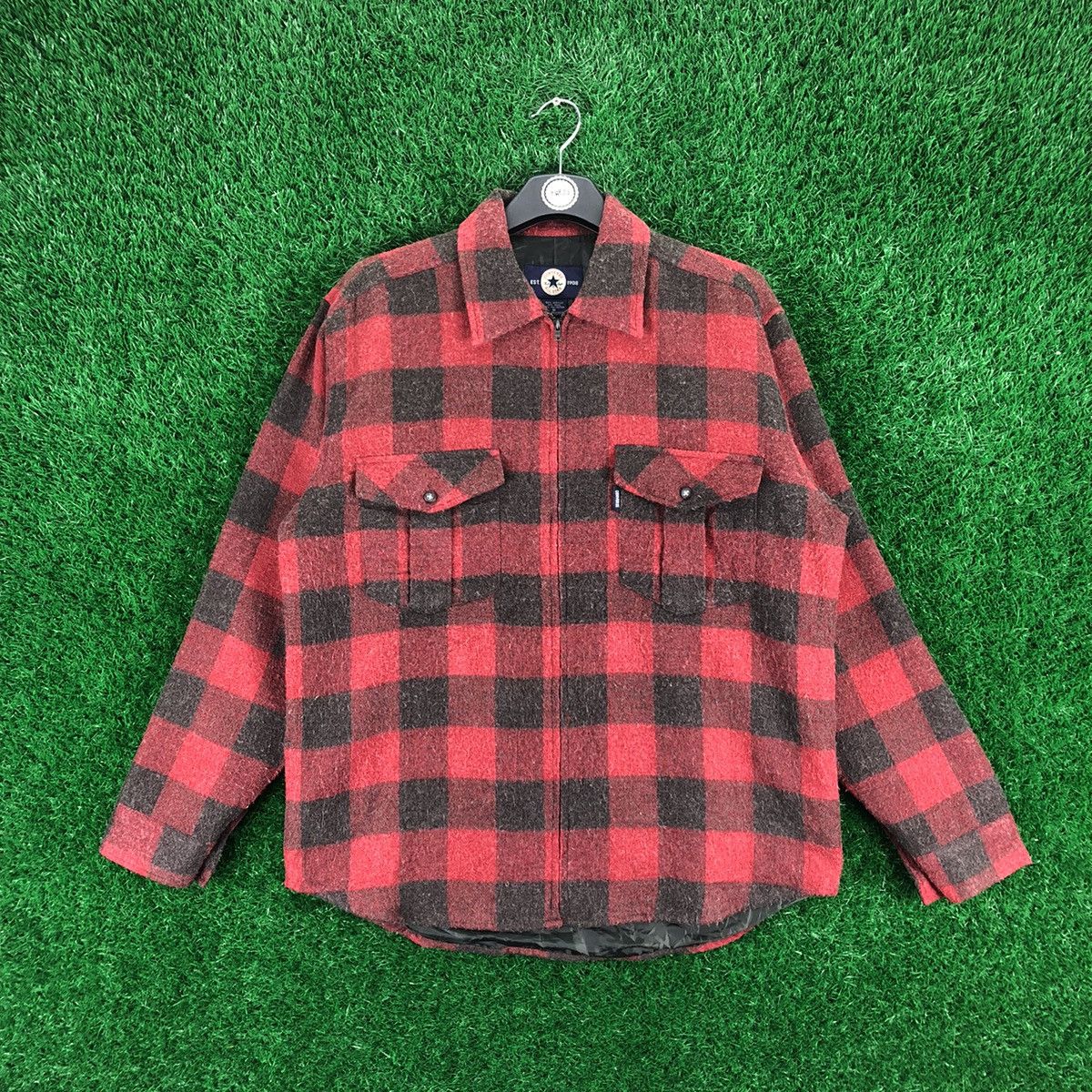 Converse Vintage Converse Wool Zipper Flannel Jacket Checkered Size US L / EU 52-54 / 3 - 1 Thumbnail