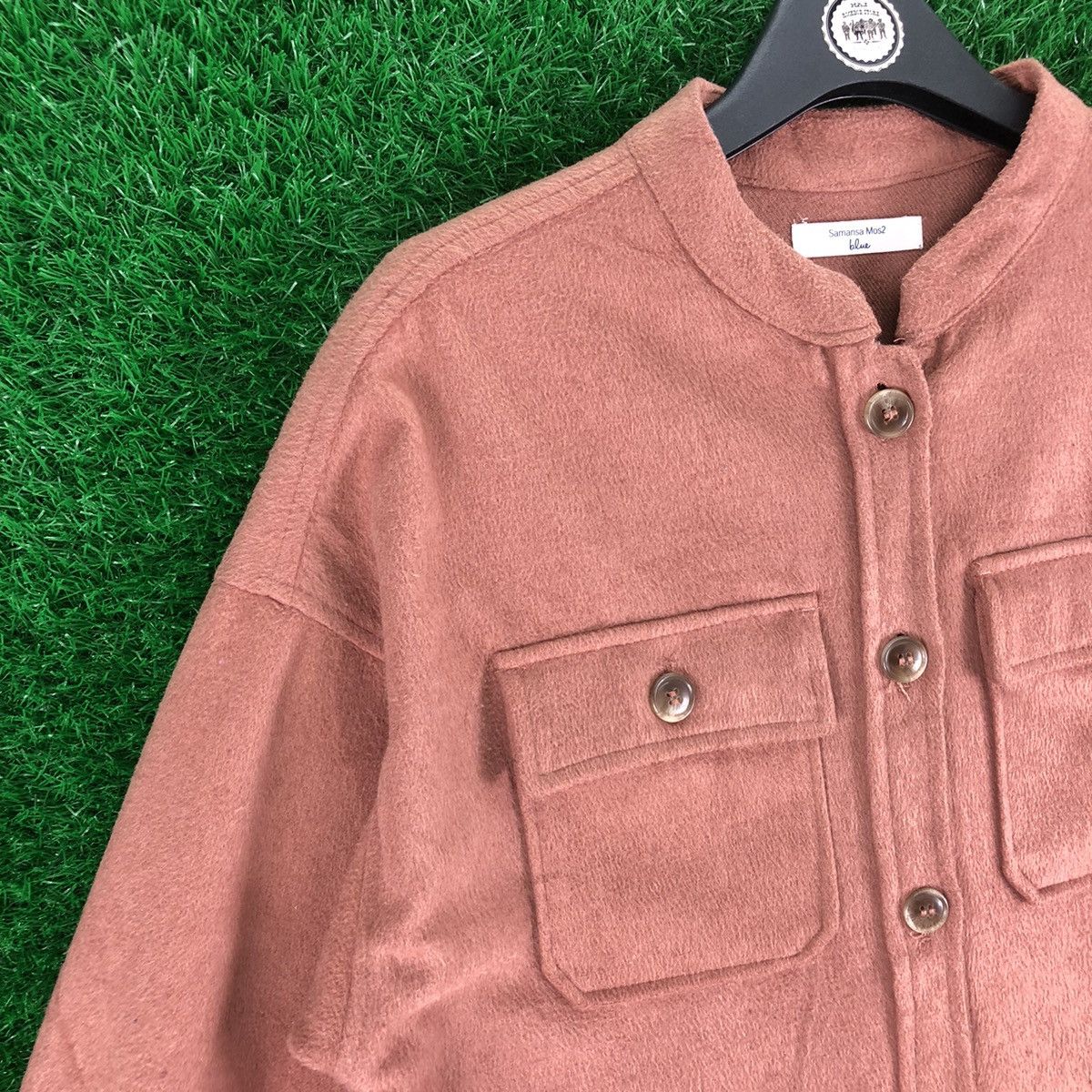 Flannel × Japanese Brand Flannel Jacket Round Collar for Women by Samansa Mos2 Blue Size M / US 6-8 / IT 42-44 - 2 Thumbnail