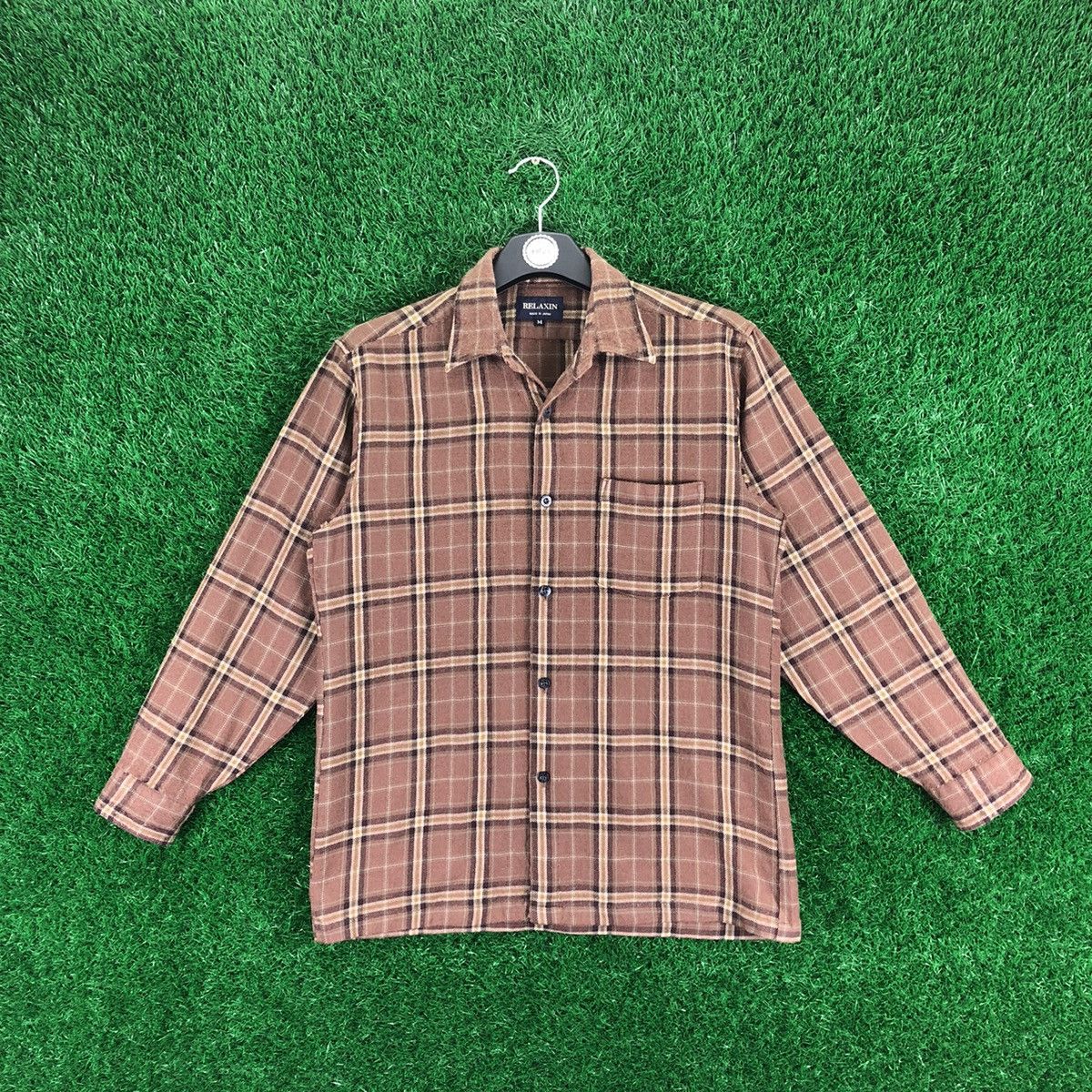 image of 90's Wool Flannel Brown Tartan Check By Relaxin, Men's (Size Small)
