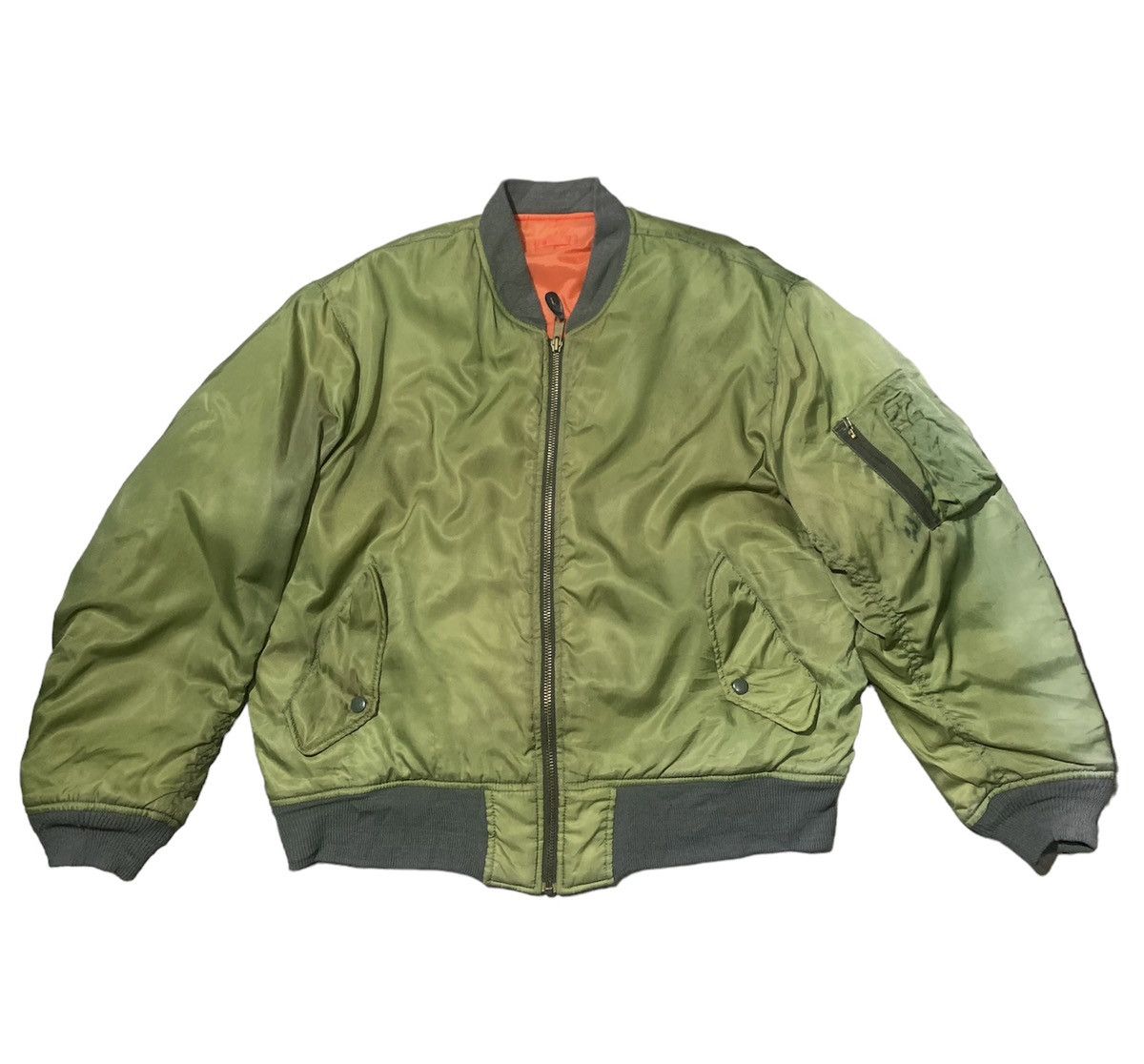image of Vintage Trashed Uniqlo Bomber Jacket Sun Faded in Army Green, Men's (Size Large)