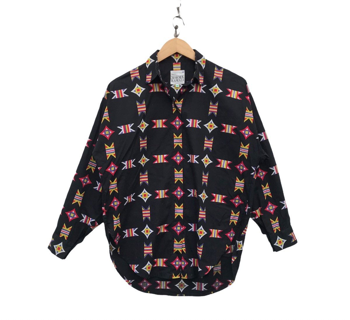 image of Norma Kamali Women Overprinted Button Ups Shirt in Black (Size XL)