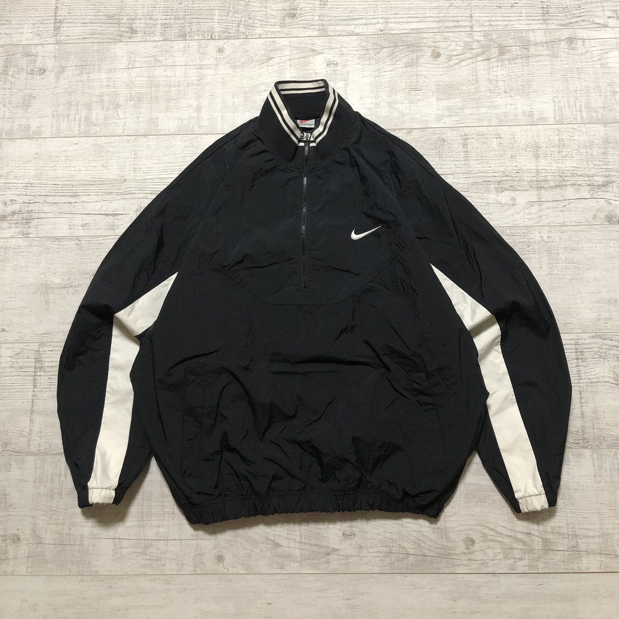 image of 90's Nike Nylon Drill 13 Zip Sweatshirt Big Logo in Black, Men's (Size XL)