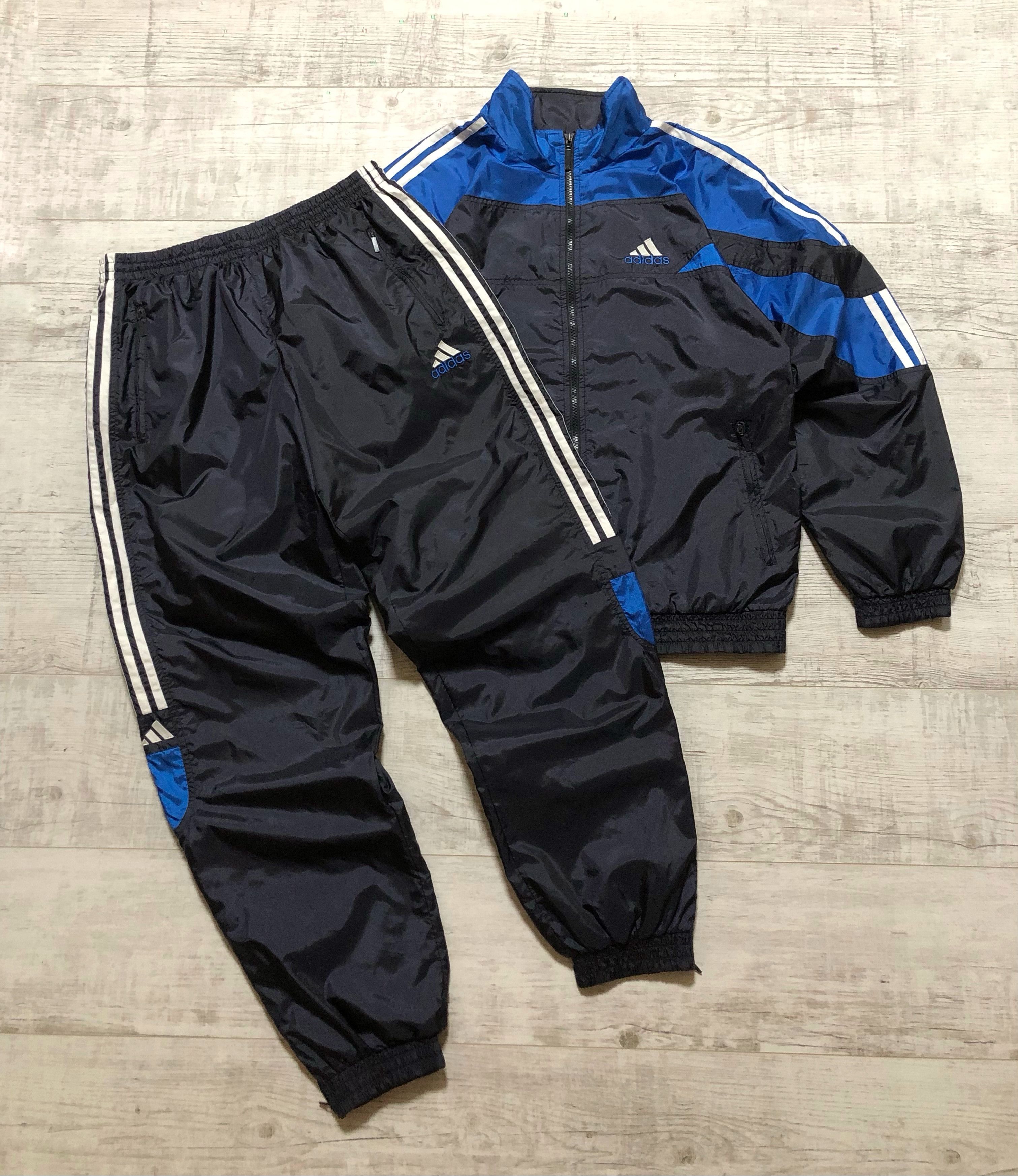 Image of Y2K Adidas Nylon Drill Black Tracksuit Set, Men's (Size Large)