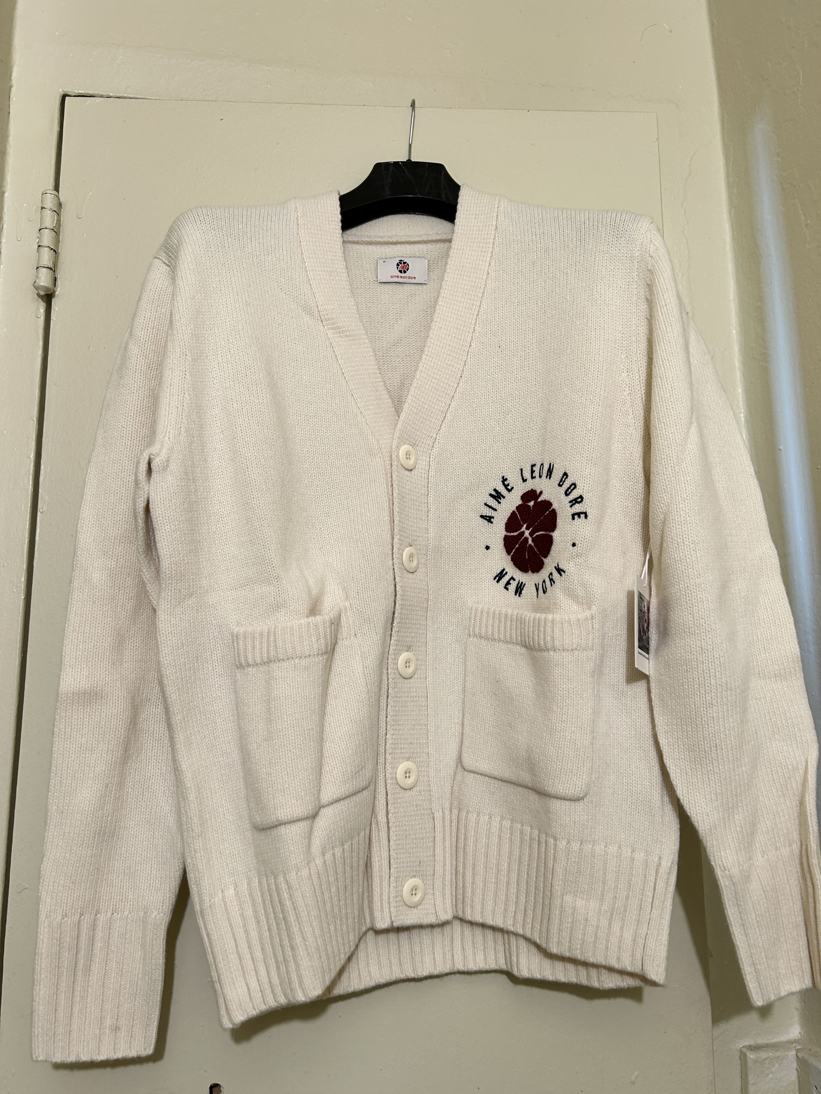 image of Aime Leon Dore x New Balance Ald Knit Cardigan Cream, Men's (Size Medium)