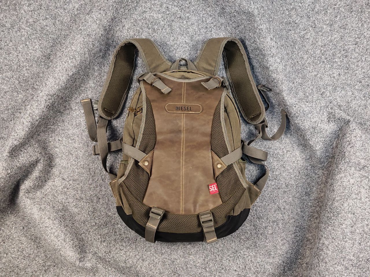 image of Archival Clothing x Diesel Vintage 90's Diesel Spare Parts Backpack Canvas Leather in Miltary Green
