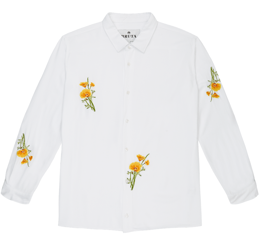 Soulland Bruta white floral embroidered capsule shirt S 46
