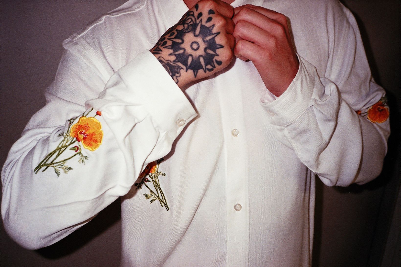Soulland Bruta white floral embroidered capsule shirt S 46