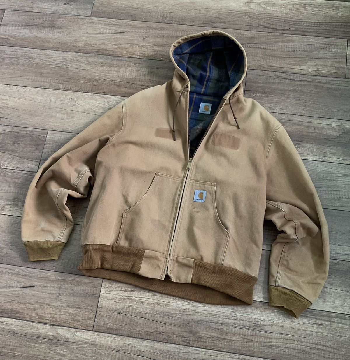 Carhartt Vintage Carhartt Sunfaded Distressed Hooded Jacket Bomber Size US L / EU 52-54 / 3 - 6 Thumbnail