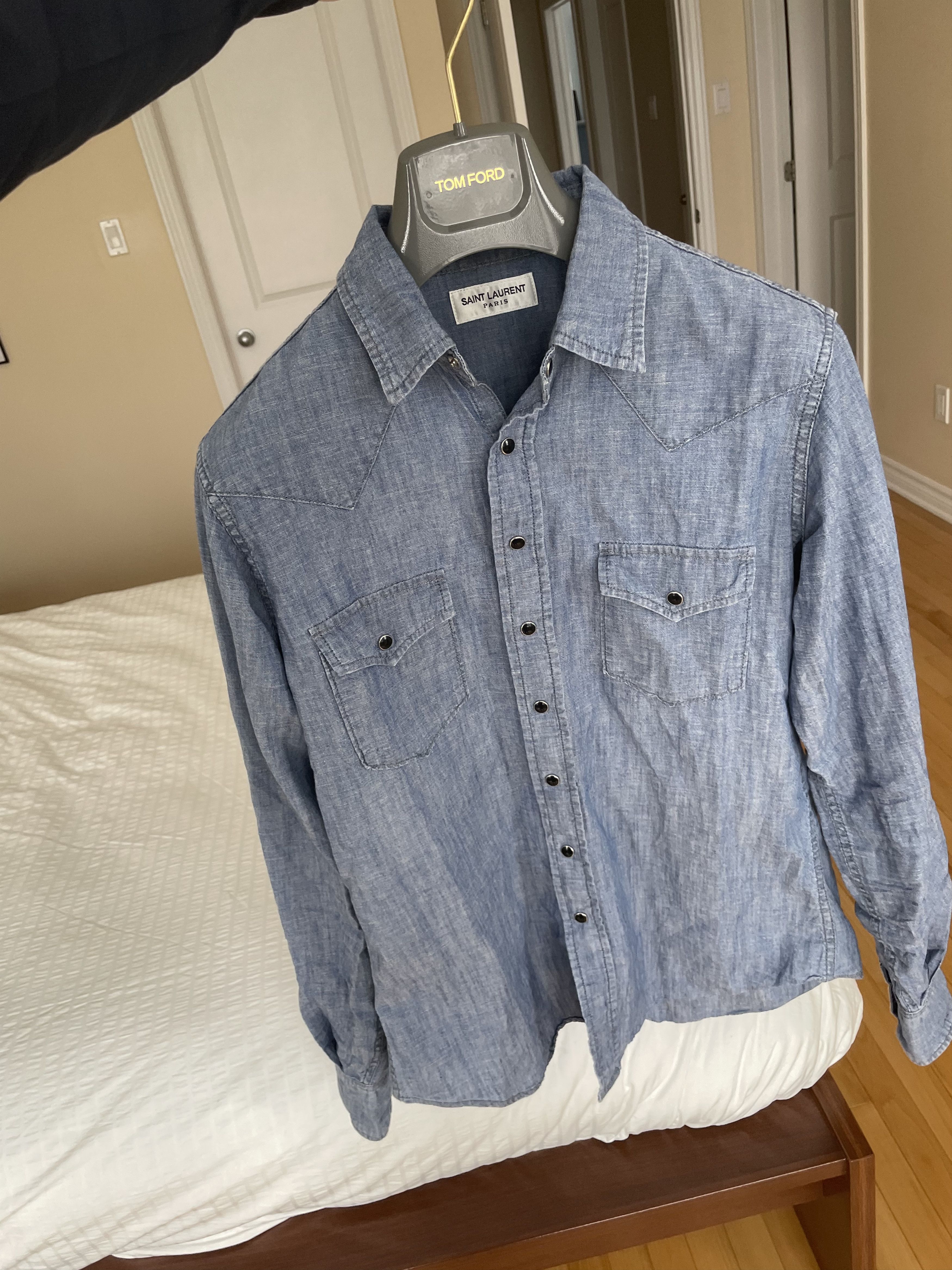 Hedi Slimane × Saint Laurent Paris Saint Laurent linen western denim shirt Size US M / EU 48-50 / 2 - 5 Thumbnail