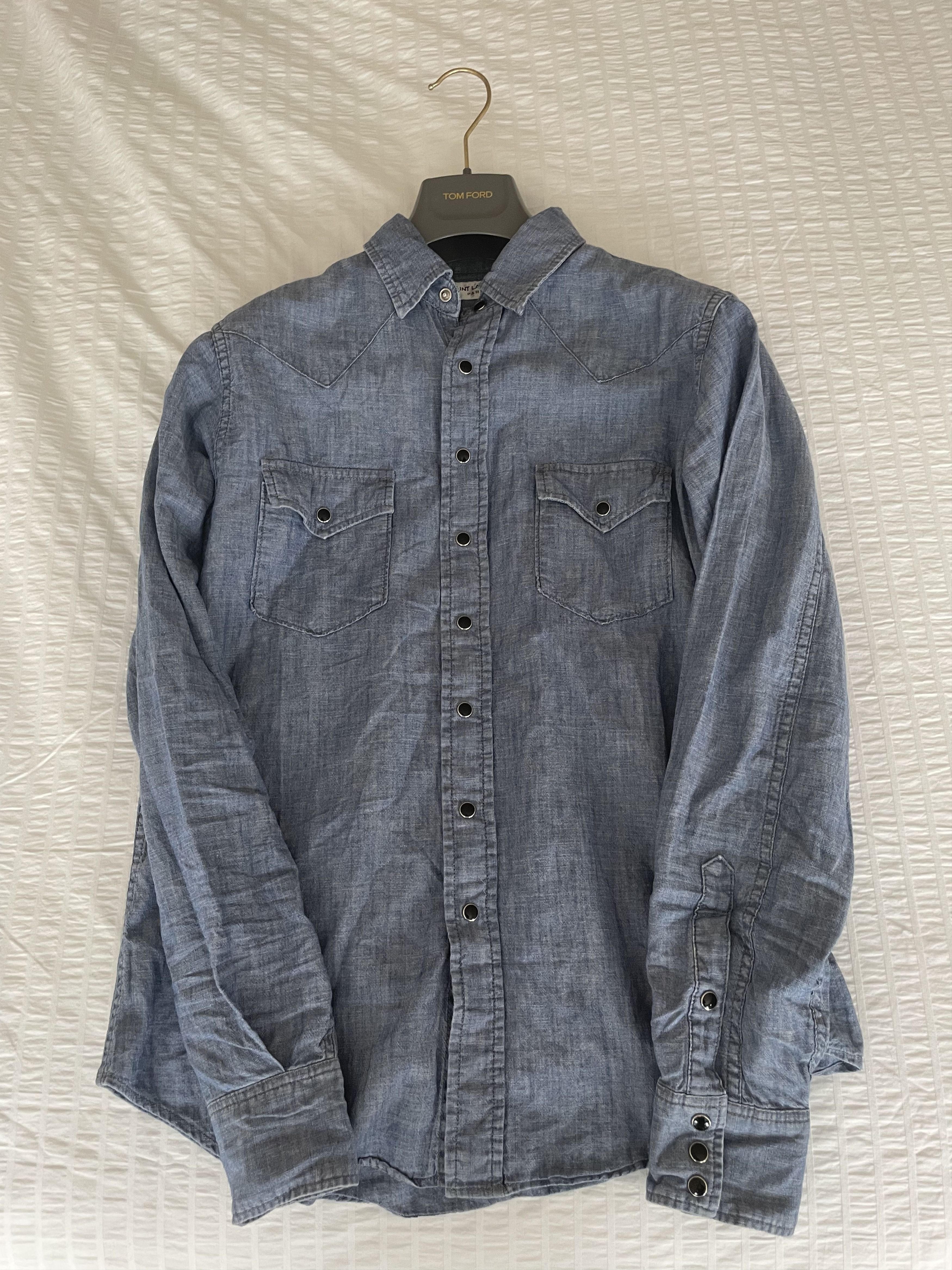 Hedi Slimane × Saint Laurent Paris Saint Laurent linen western denim shirt Size US M / EU 48-50 / 2 - 8 Thumbnail