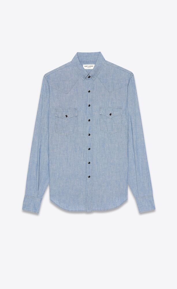 Hedi Slimane × Saint Laurent Paris Saint Laurent linen western denim shirt Size US M / EU 48-50 / 2 - 1 Thumbnail