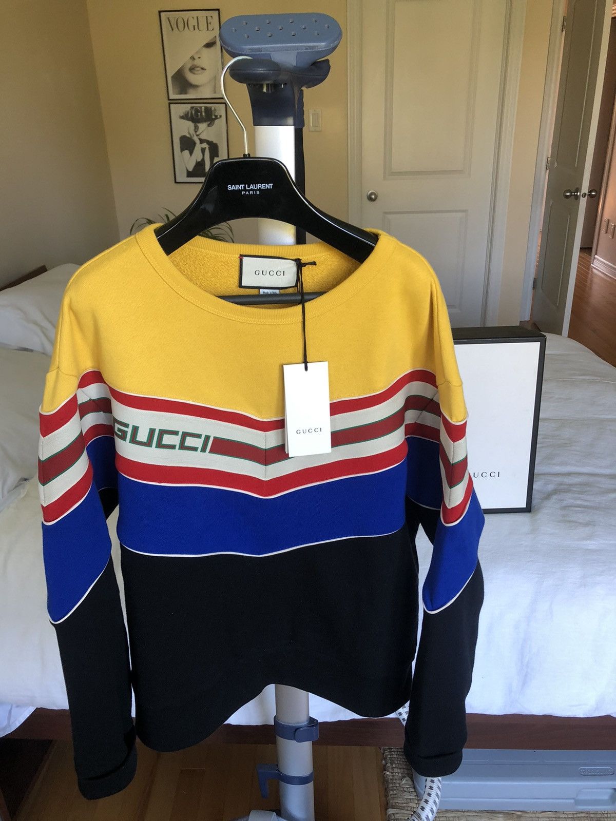 Image of Gucci Colorblock Striped Monogram Logo GG Sweater in Black, Men's (Size Small)