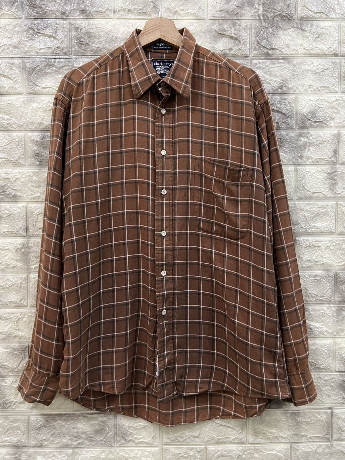image of Vintage Burberrys Made Usa Flannel Shirt in Brown Flannel, Men's (Size Medium)