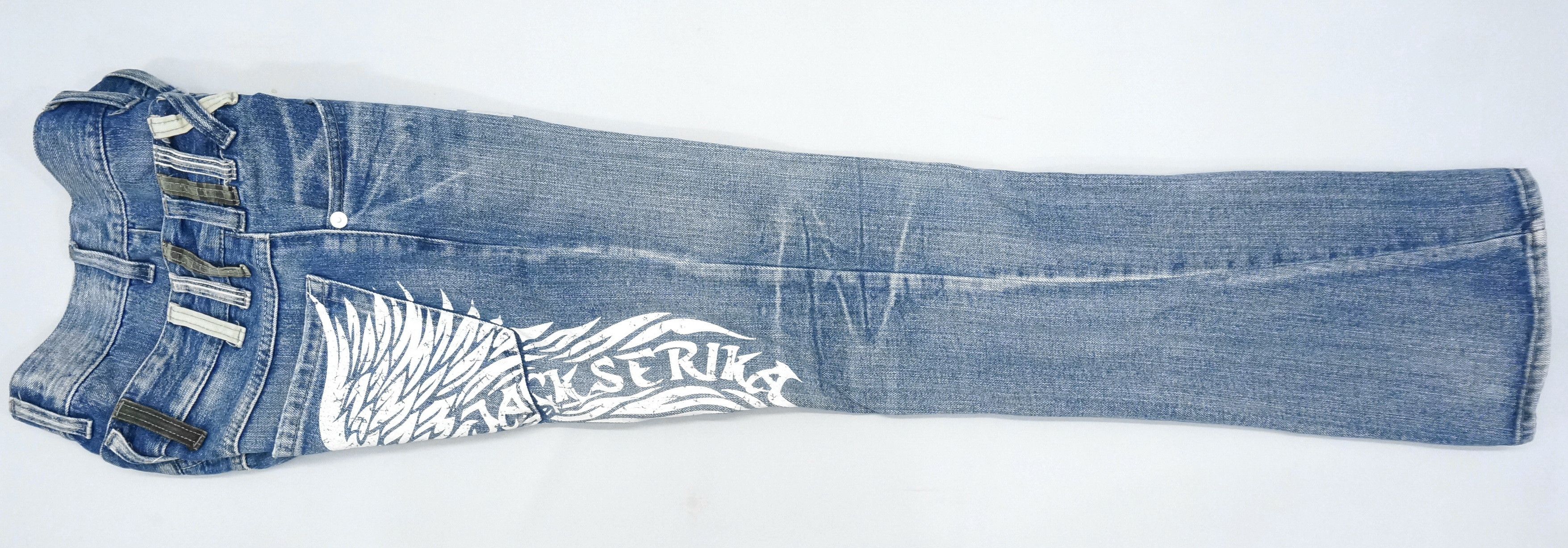 Japanese Brand VTG FLARE 🔥 JACK SERIKA Double waist Wings Blue Jeans Size US 28 / EU 44 - 5 Thumbnail