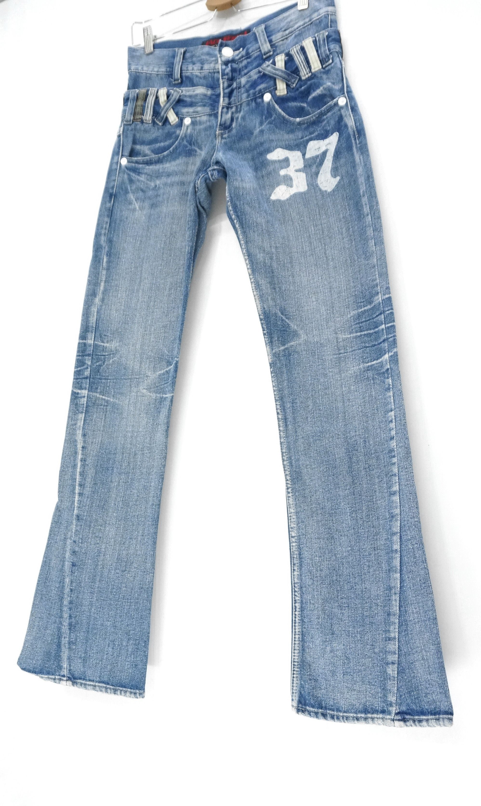Japanese Brand VTG FLARE 🔥 JACK SERIKA Double waist Wings Blue Jeans Size US 28 / EU 44 - 3 Thumbnail
