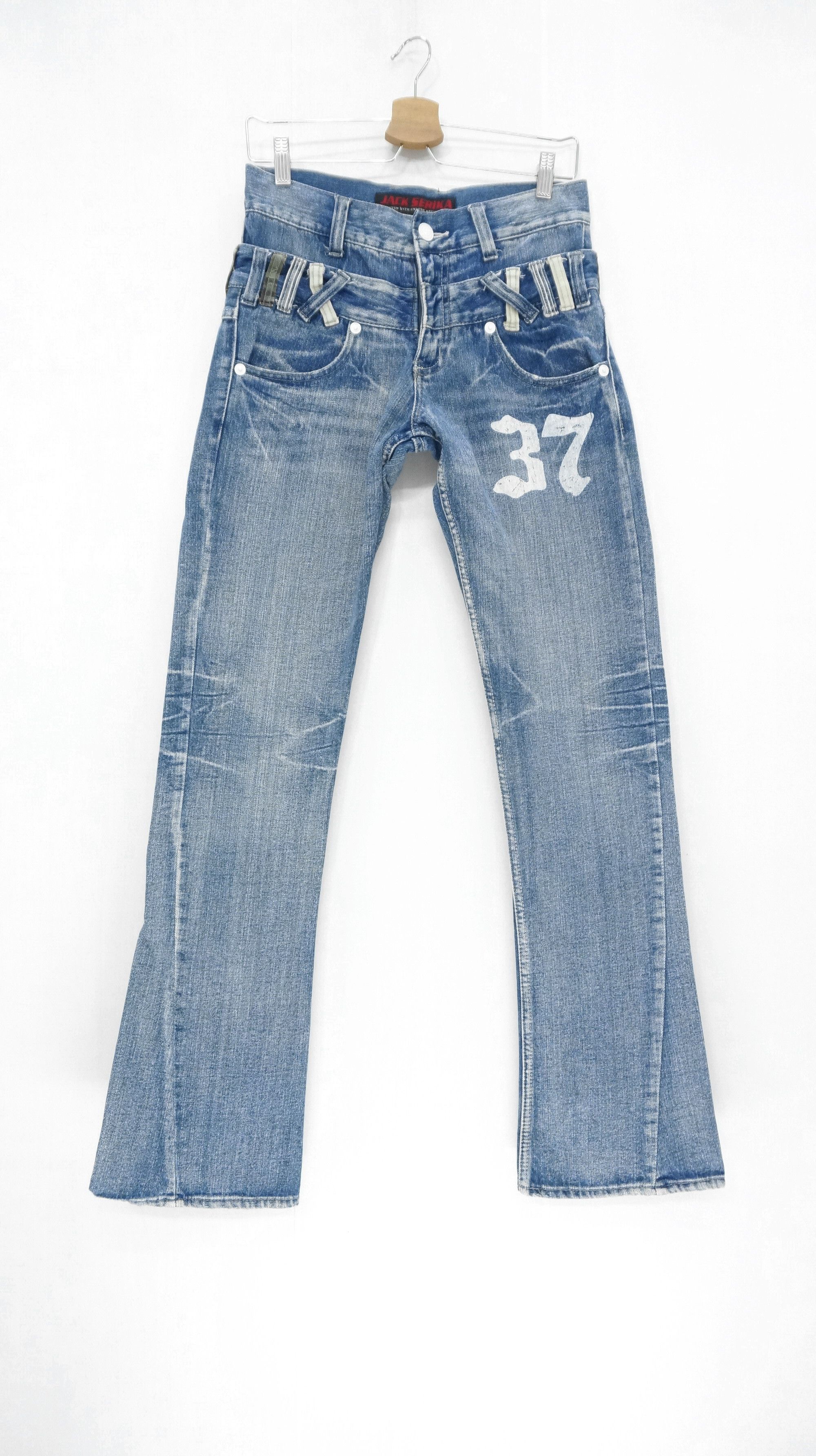 Japanese Brand VTG FLARE 🔥 JACK SERIKA Double waist Wings Blue Jeans Size US 28 / EU 44 - 2 Thumbnail