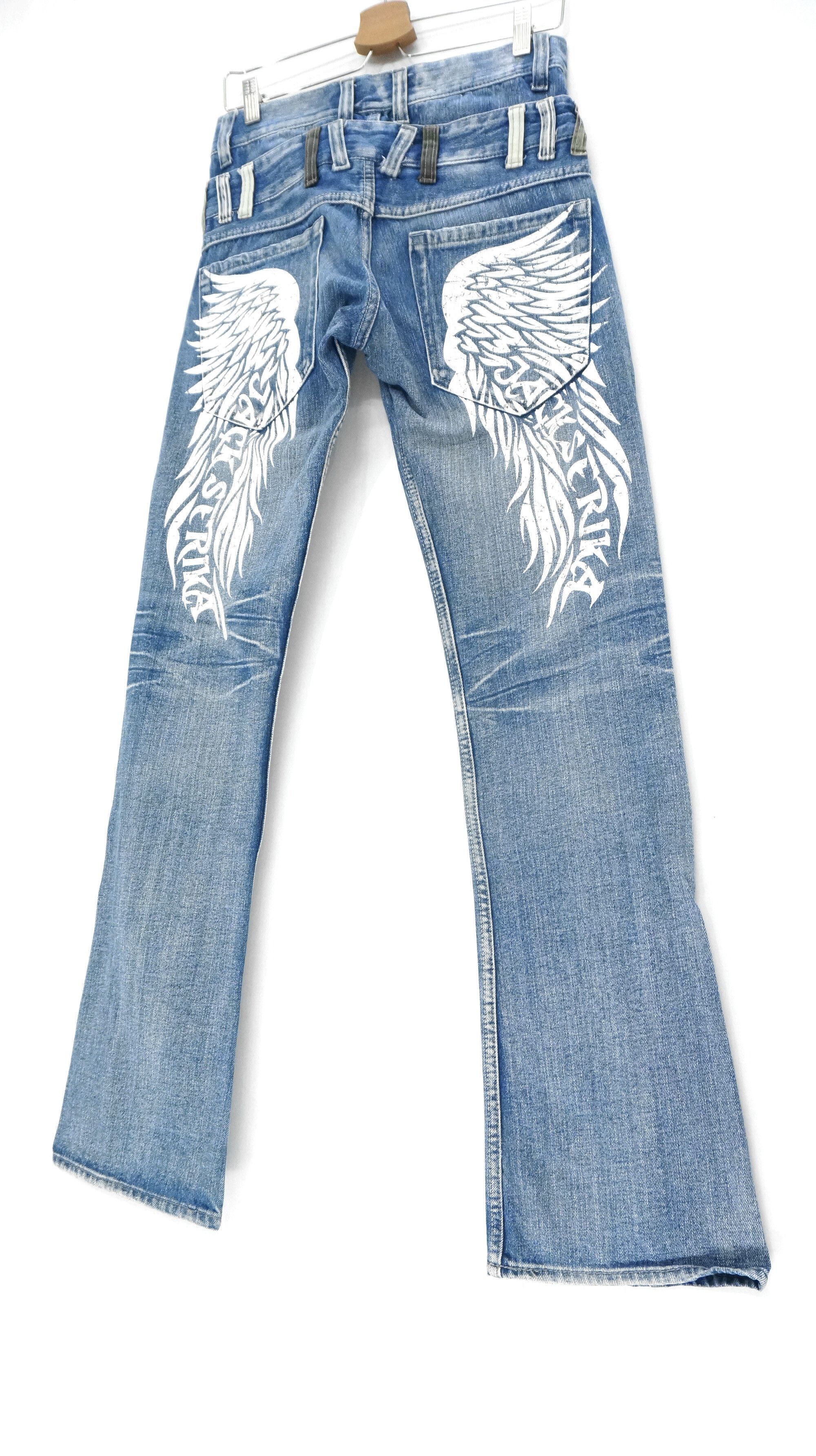 Japanese Brand VTG FLARE 🔥 JACK SERIKA Double waist Wings Blue Jeans Size US 28 / EU 44 - 4 Thumbnail