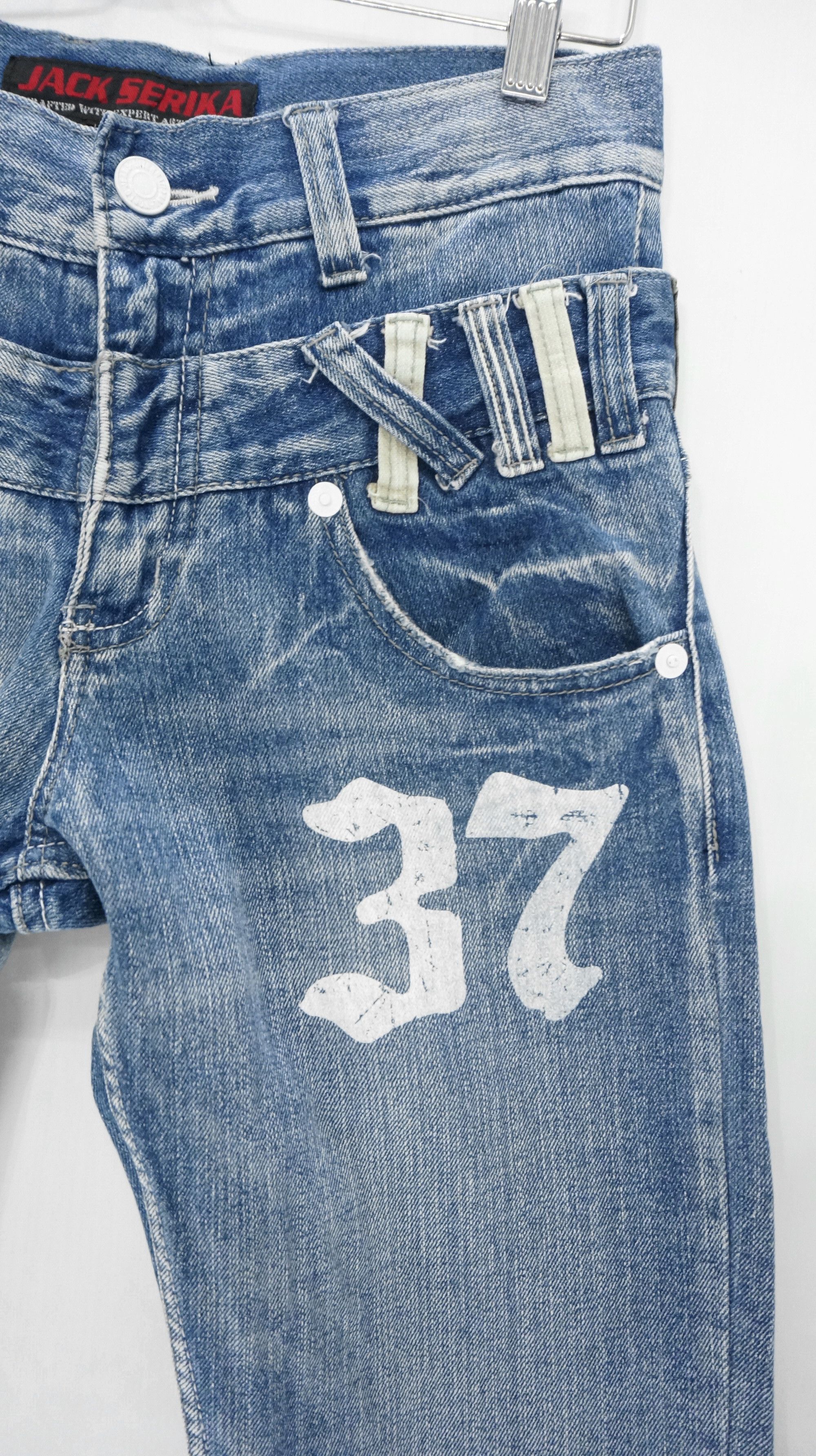 Japanese Brand VTG FLARE 🔥 JACK SERIKA Double waist Wings Blue Jeans Size US 28 / EU 44 - 7 Thumbnail