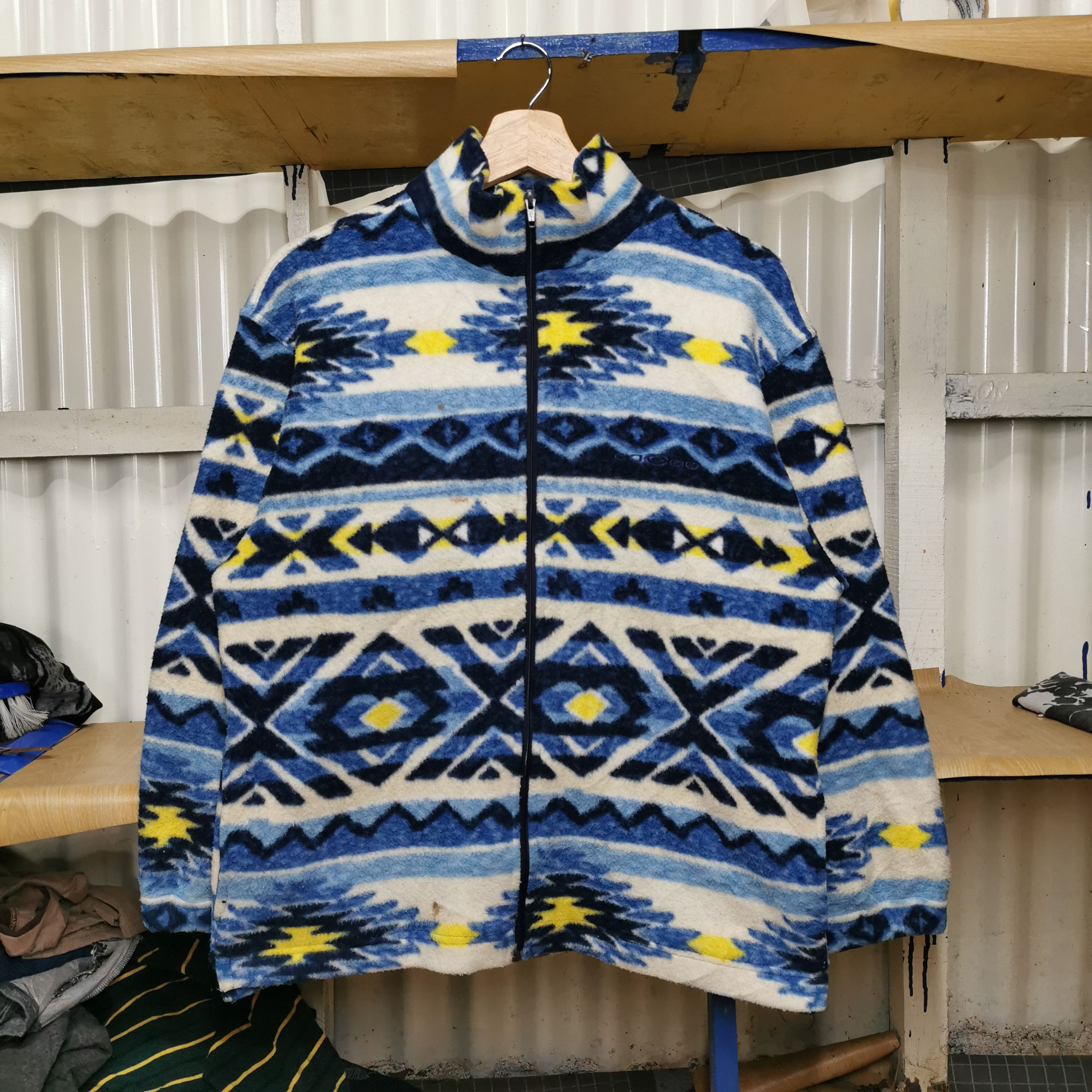 image of Vintage Fleece Pile Cacoa Navajo Style Sweaters in Blue Mix, Men's (Size Small)