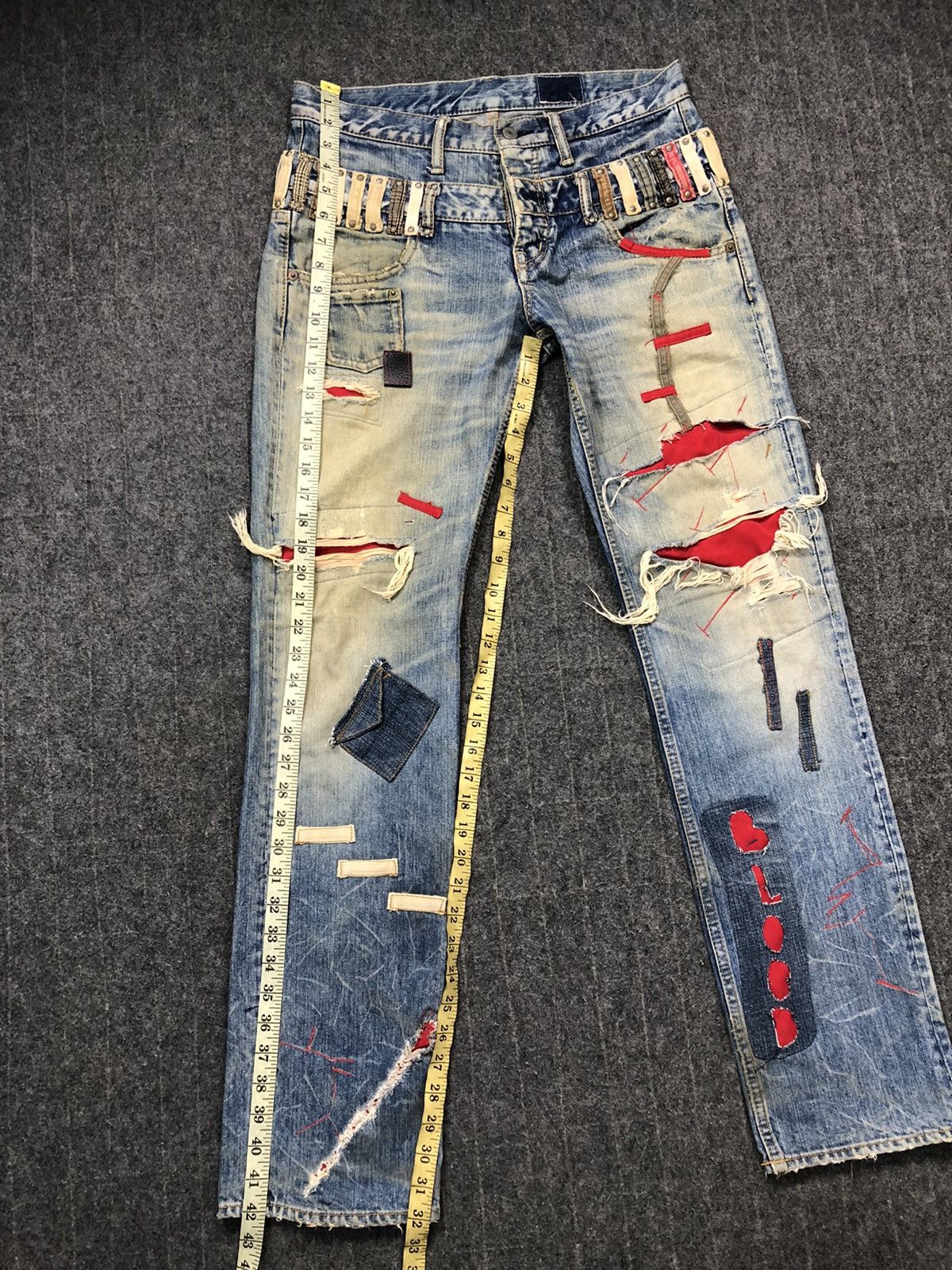 Japanese Brand Antgauge Double Waist Distressed Jeans Rare Design Size US 31 - 19 Thumbnail