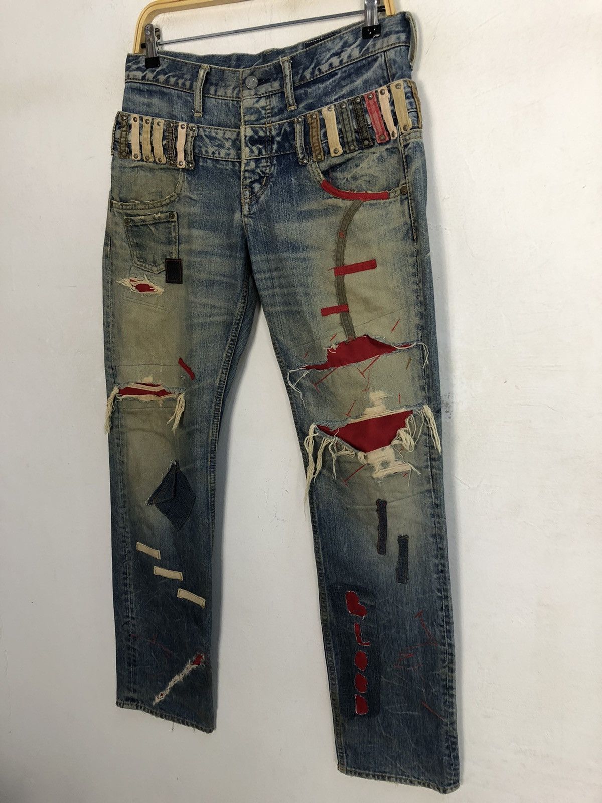 Japanese Brand Antgauge Double Waist Distressed Jeans Rare Design Size US 31 - 5 Thumbnail