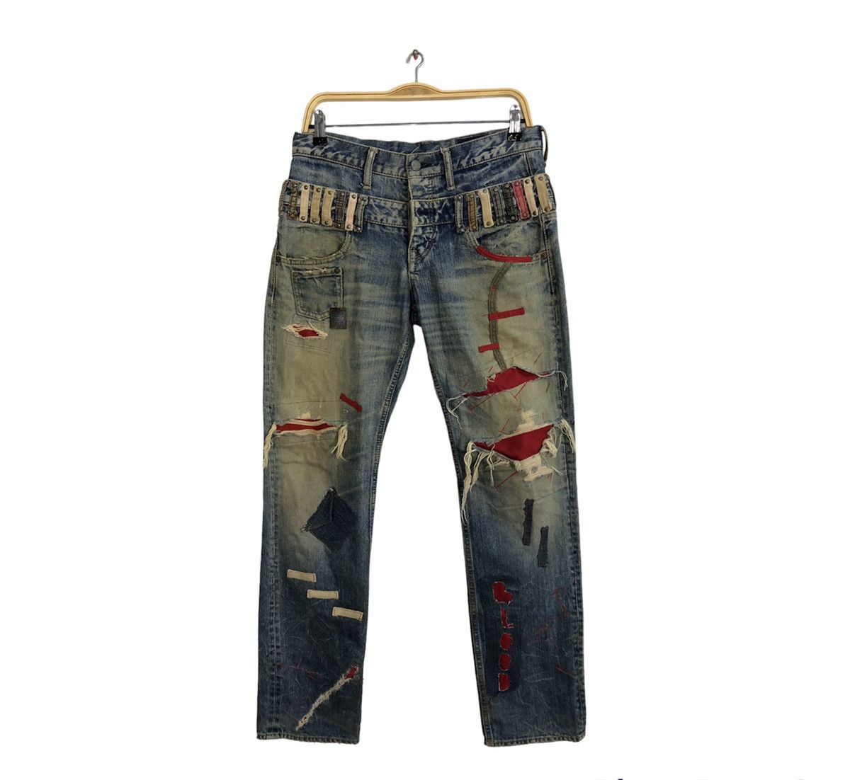 Japanese Brand Antgauge Double Waist Distressed Jeans Rare Design Size US 31 - 1 Thumbnail