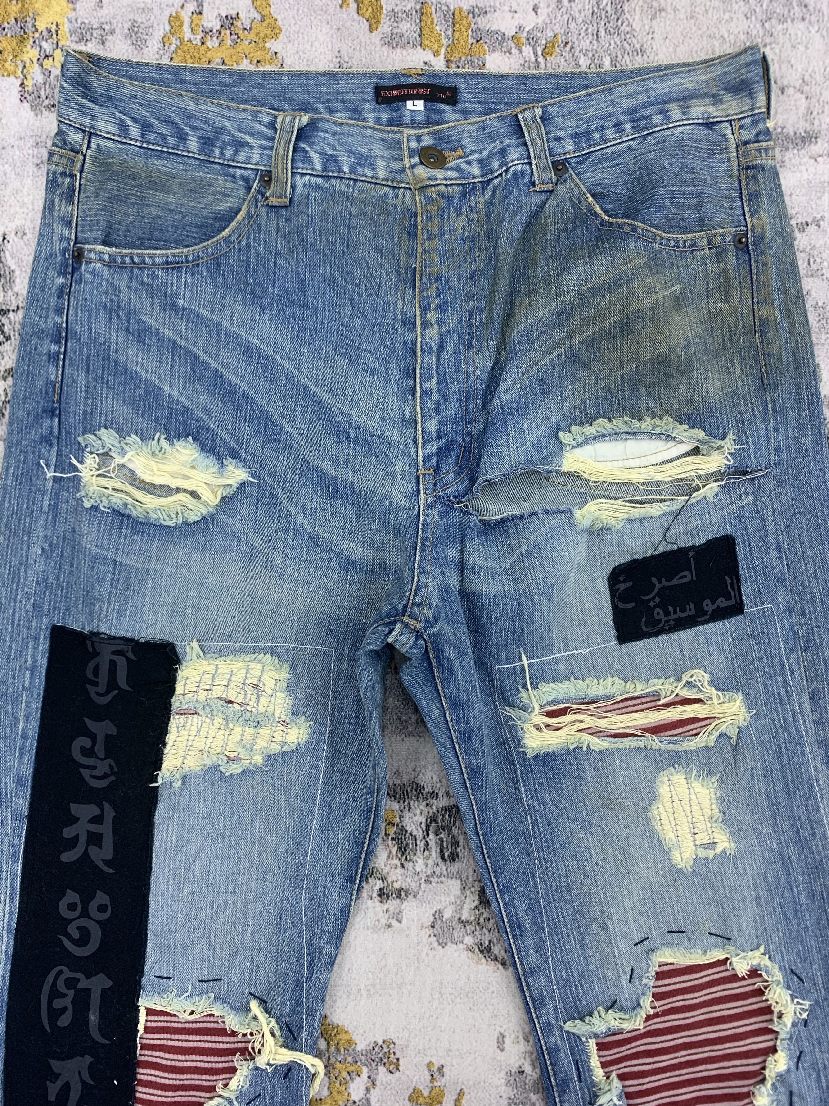 Japanese Brand Vintage Exhibitionist Denim 34x33.5 Dirty Distressed Faded Size US 34 / EU 50 - 2 Thumbnail