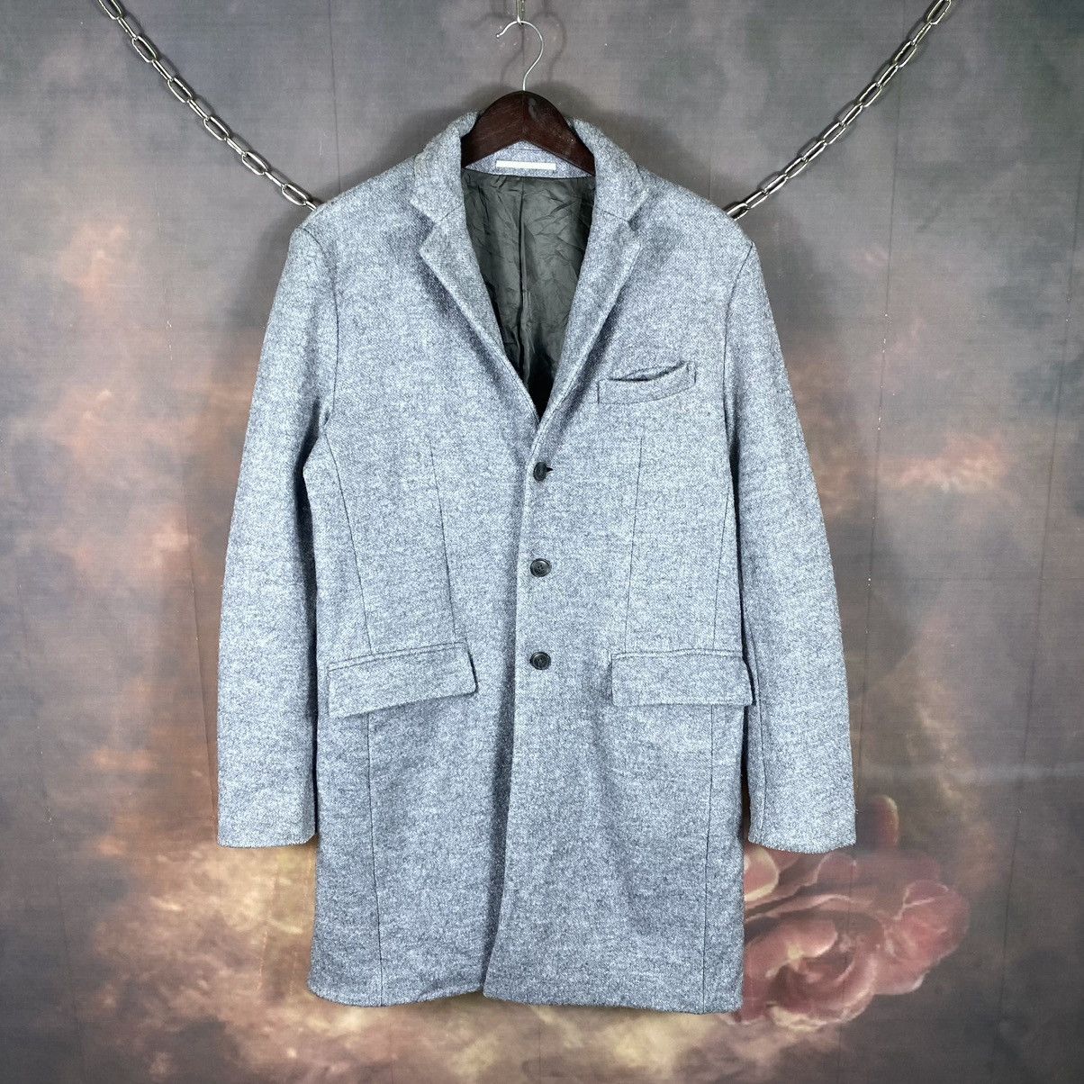 image of Japanese Global Work Wool Long Coat in Grey, Men's (Size Medium)