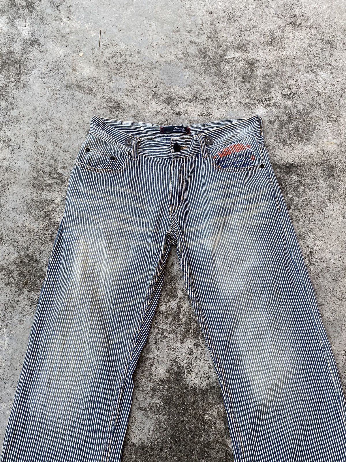 If Six Was Nine × Japanese Brand × Vintage Vintage Hickory Stripes Spellout Denim Jeans Size US 35 - 5 Thumbnail