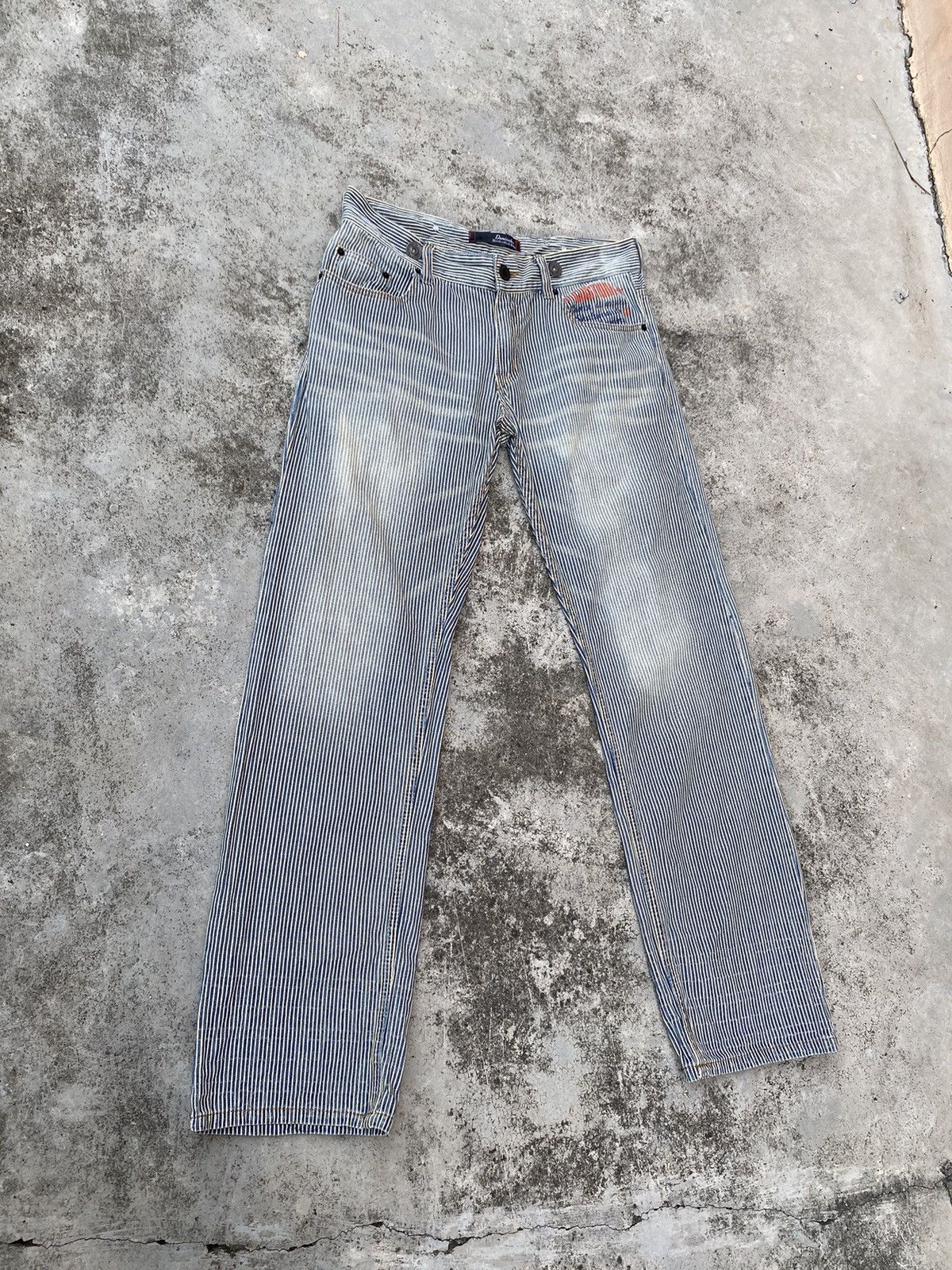 If Six Was Nine × Japanese Brand × Vintage Vintage Hickory Stripes Spellout Denim Jeans Size US 35 - 3 Thumbnail