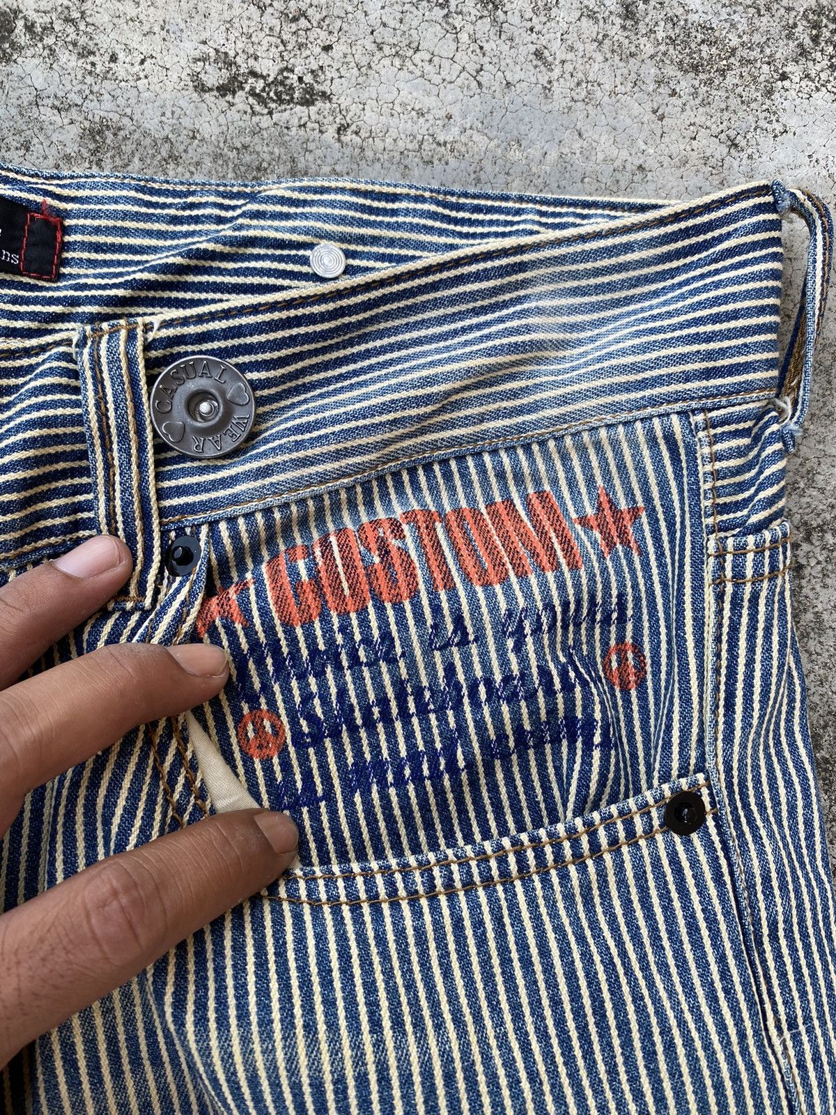 If Six Was Nine × Japanese Brand × Vintage Vintage Hickory Stripes Spellout Denim Jeans Size US 35 - 8 Thumbnail
