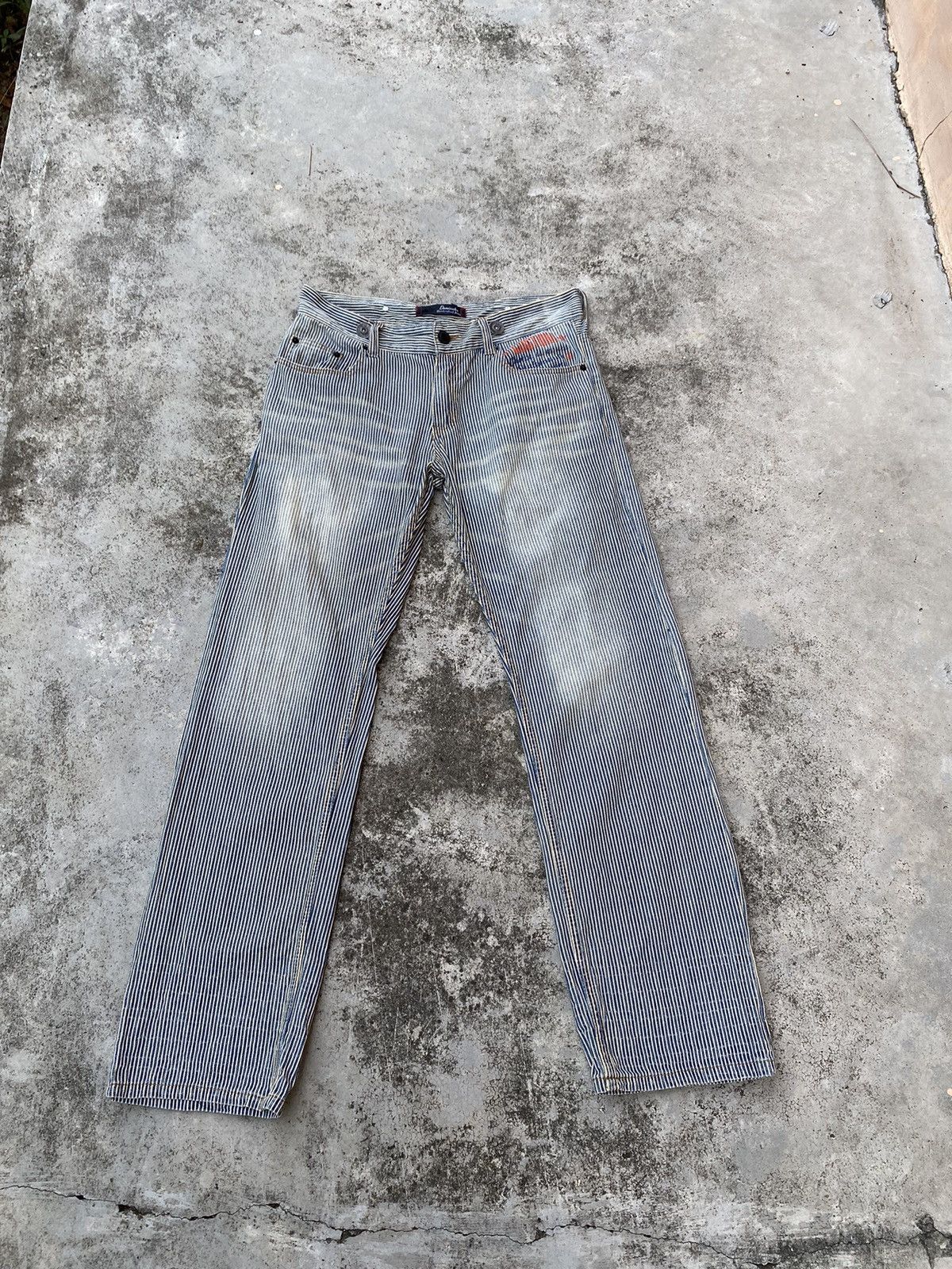 If Six Was Nine × Japanese Brand × Vintage Vintage Hickory Stripes Spellout Denim Jeans Size US 35 - 2 Thumbnail