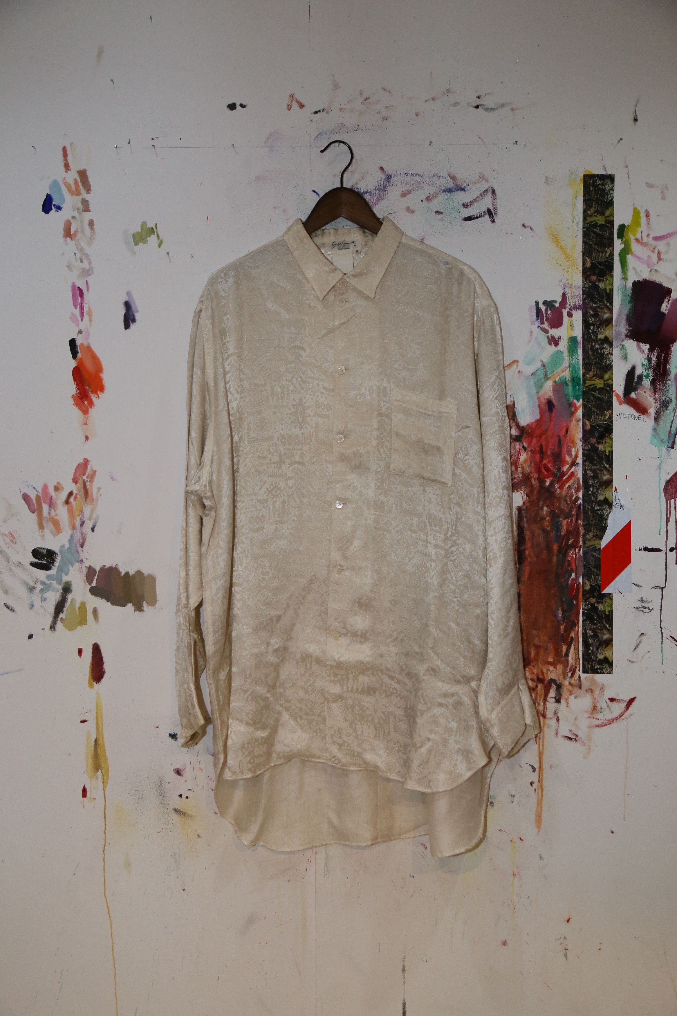 image of Yohji Yamamoto Tapestry Symbol Shirt in Cream, Men's (Size Small)