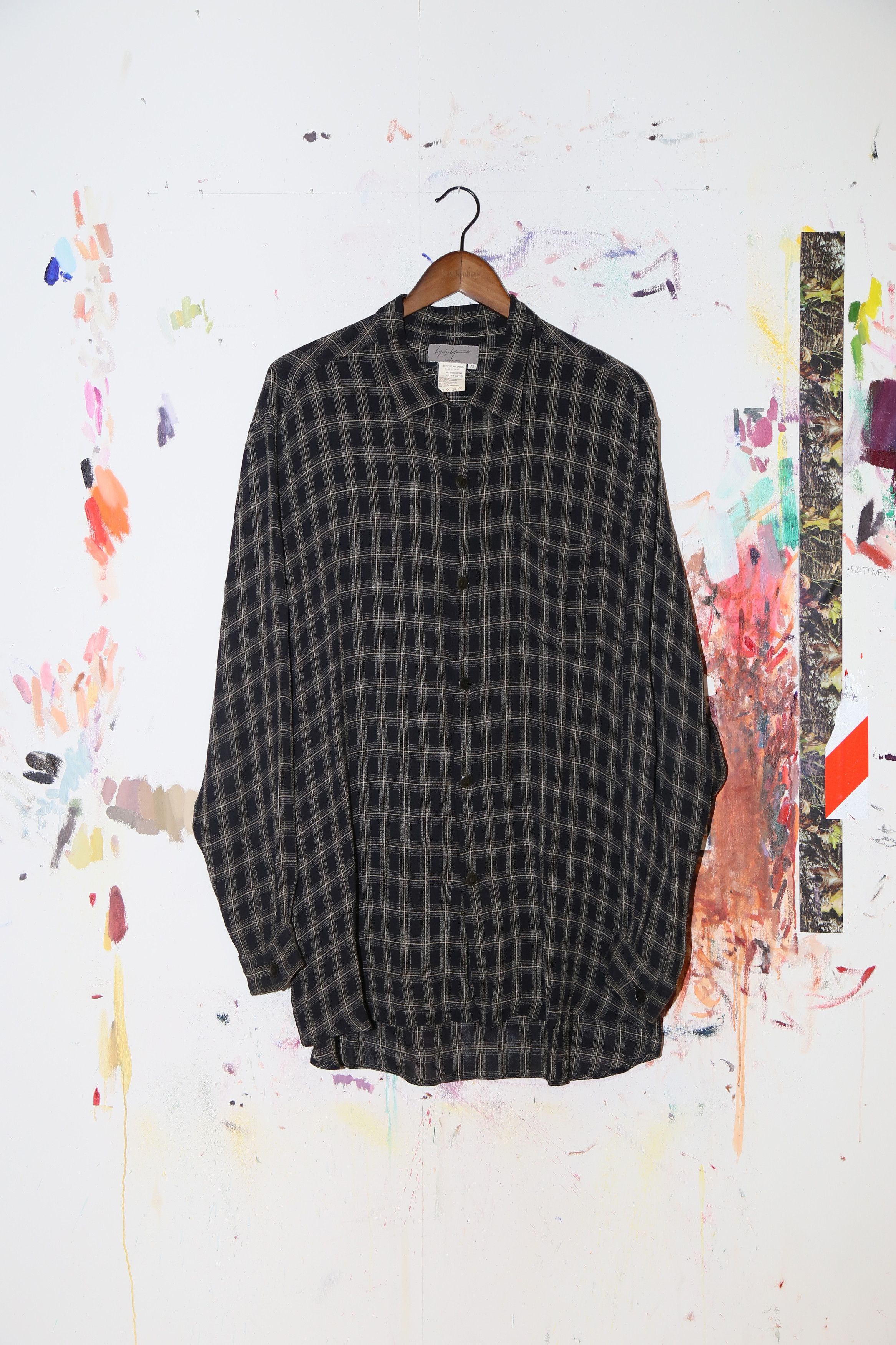 image of Yohji Yamamoto Fw'96 Oversized Grid Shirt in Black, Men's (Size Medium)