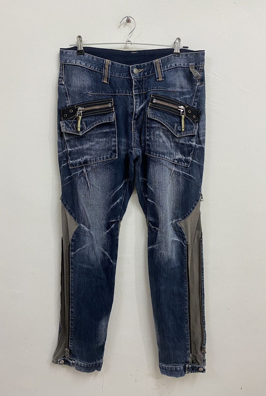 image of Archival Clothing x Ppfm Biker Denim Jeans Adjustable Side Zipper, Men's (Size 33)