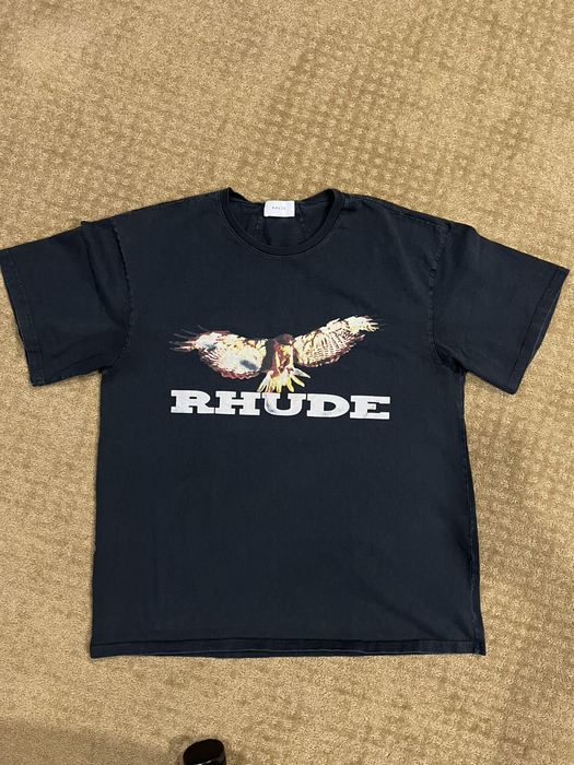 Rhude T Shirt Limited Rhude Vintage Distressed Flying Eagle Motorcycle Printing